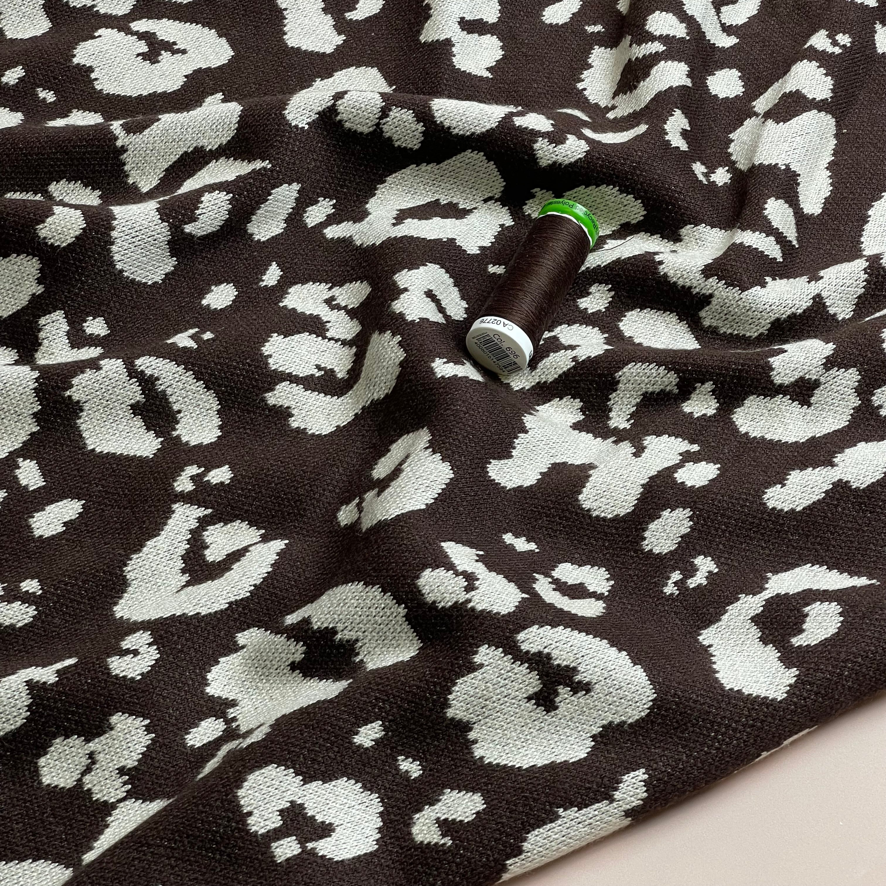 Leopard Dark Brown Yarn Dyed Jacquard Knit