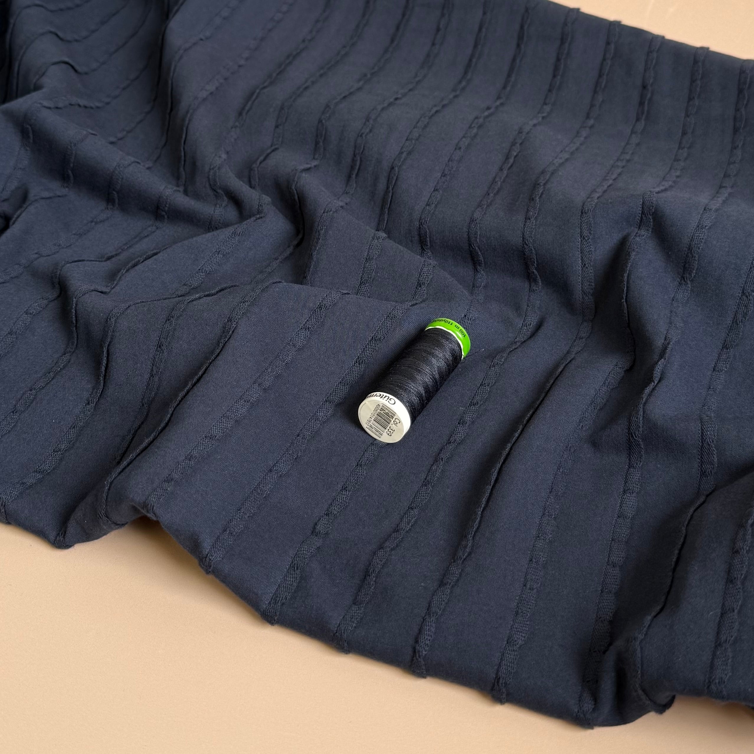 Knitted Frills Navy Cotton Jersey Fabric