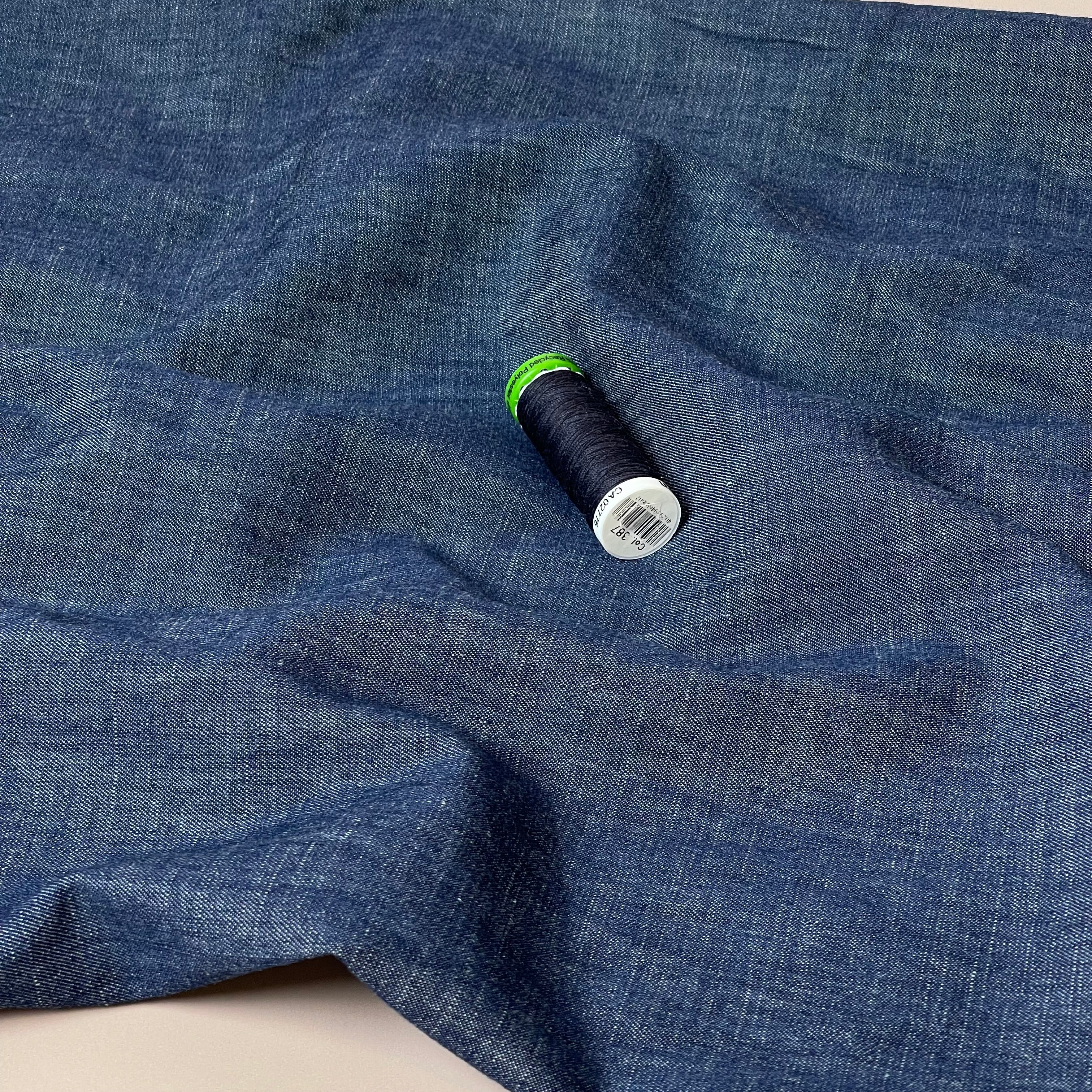 REMNANT 1.16 Metres - Dark Blue Denim Slub Fabric
