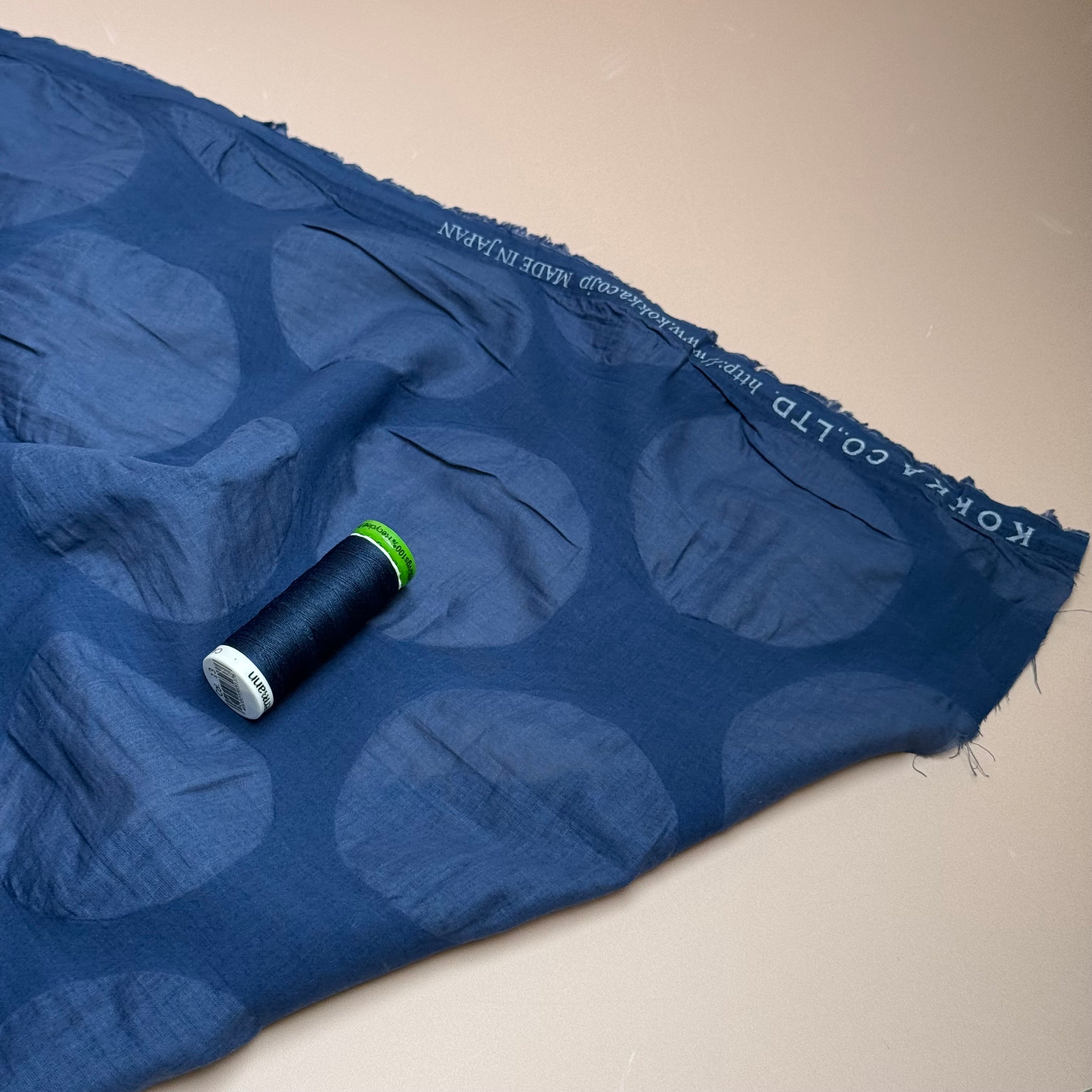 Kokka - Textured Large Spots Ripple Cotton Lawn in Sailor Blue