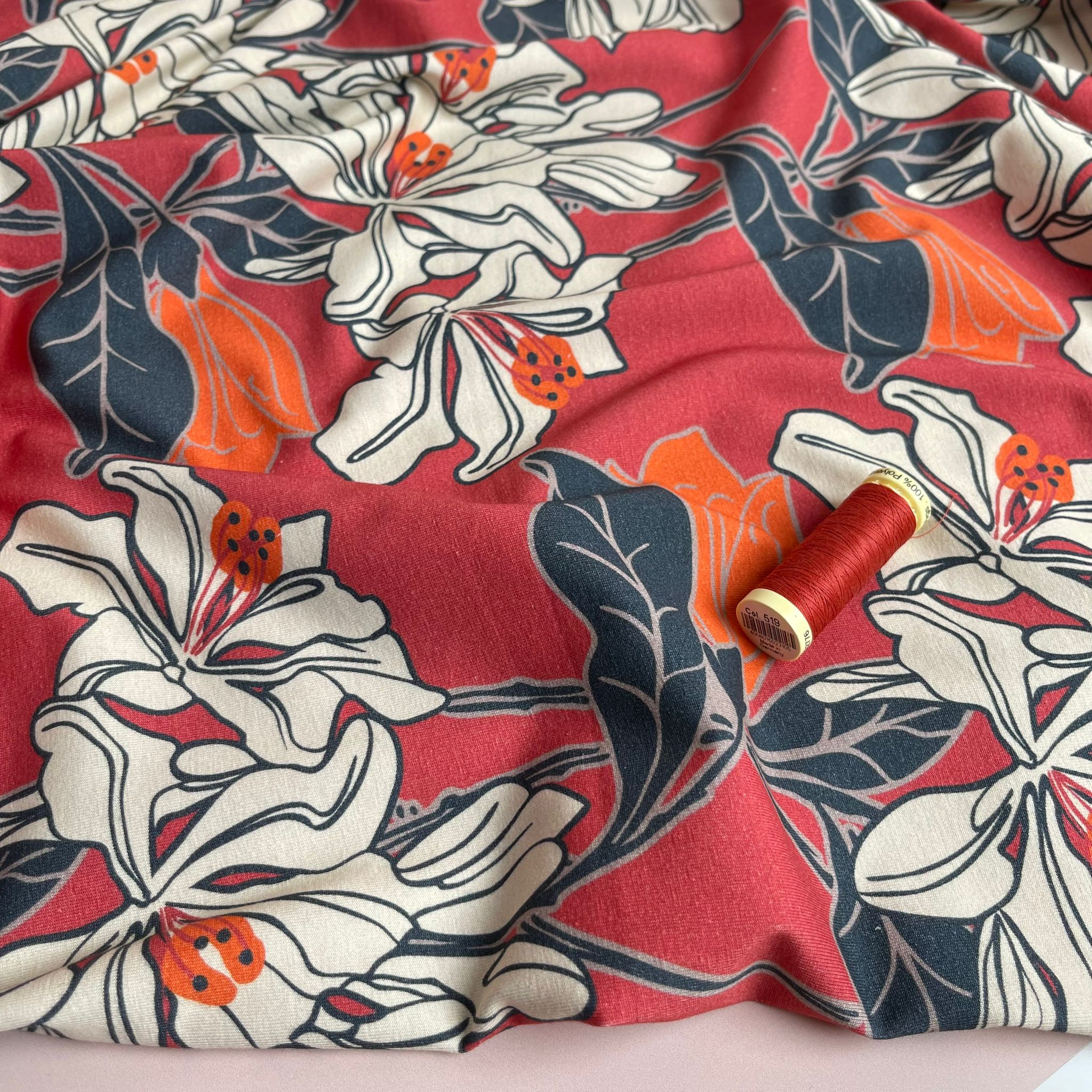 REMNANT 0.44 Metre (plus free sectin with hole) - Danish Design - Graphic Lilies Cotton Jersey Fabric