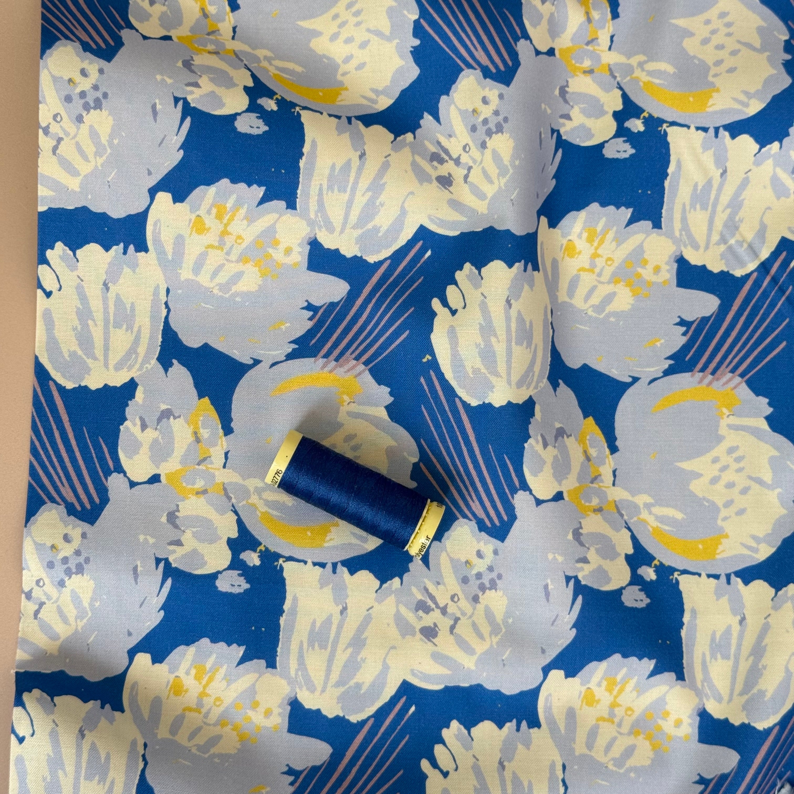 Cotton and Steel - Cactus Flower Myrtle Blue Japanese Cotton Fabric