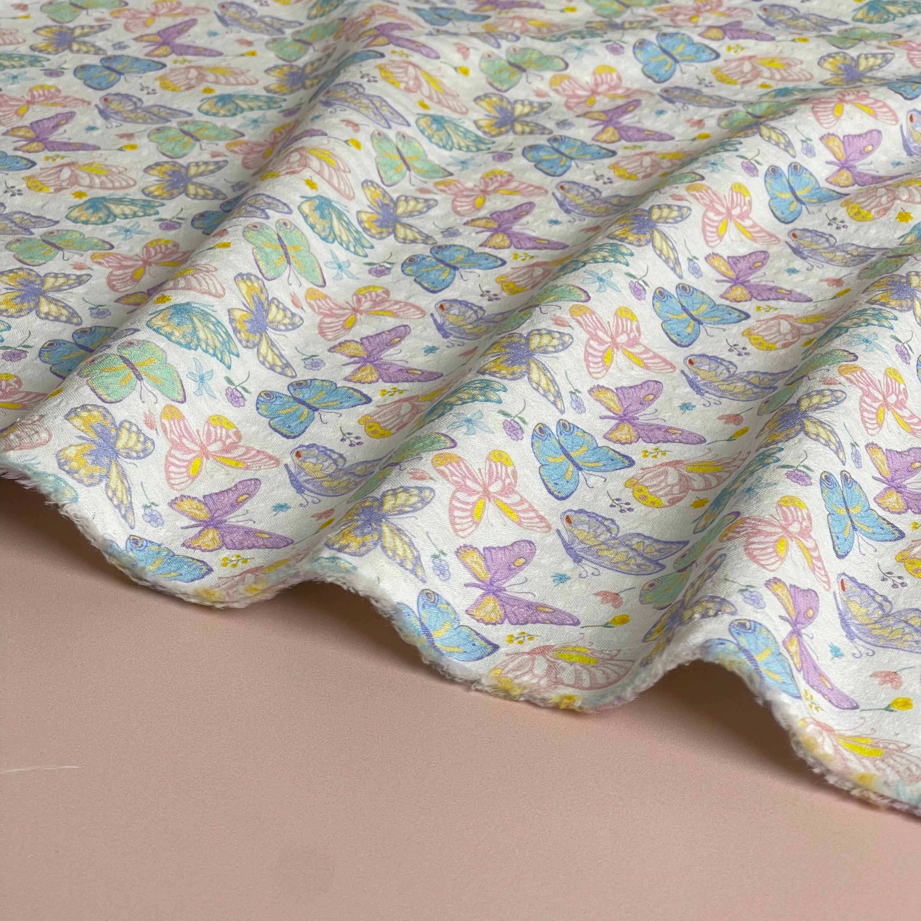 Butterflies Bubble Stripes Cotton Seersucker Fabric