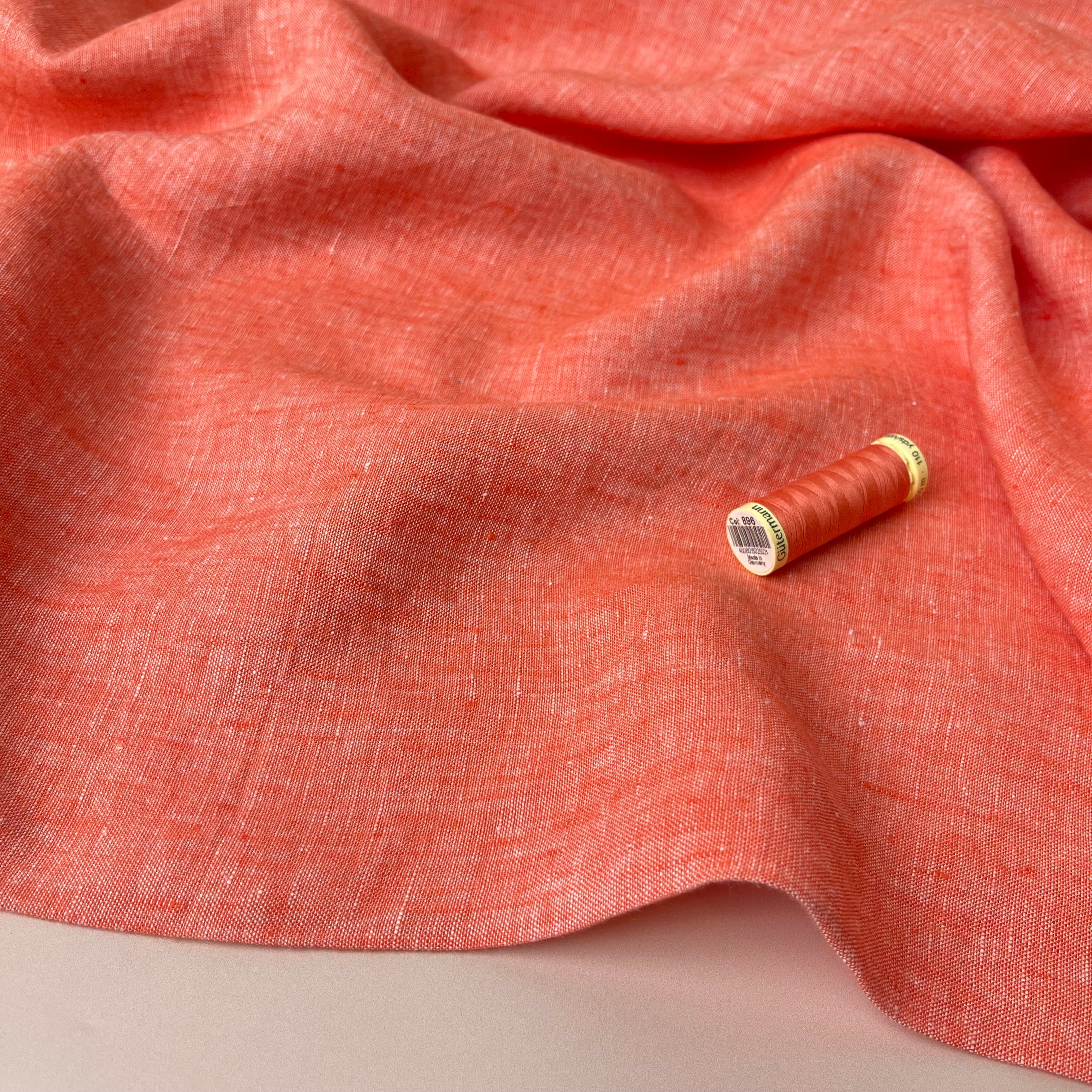 Yarn Dyed Pure Linen Fabric in Orange