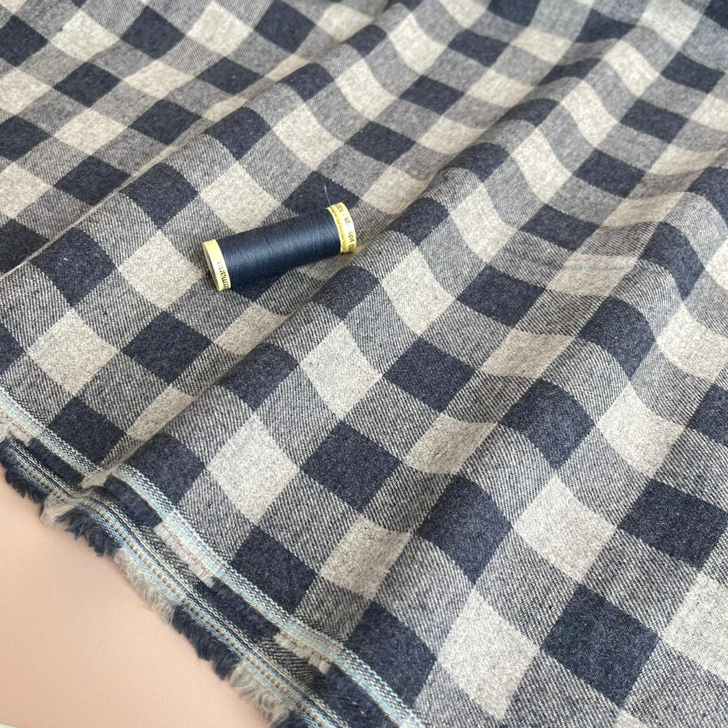 Yarn Dyed Denim Blue Gingham Cotton Flannel