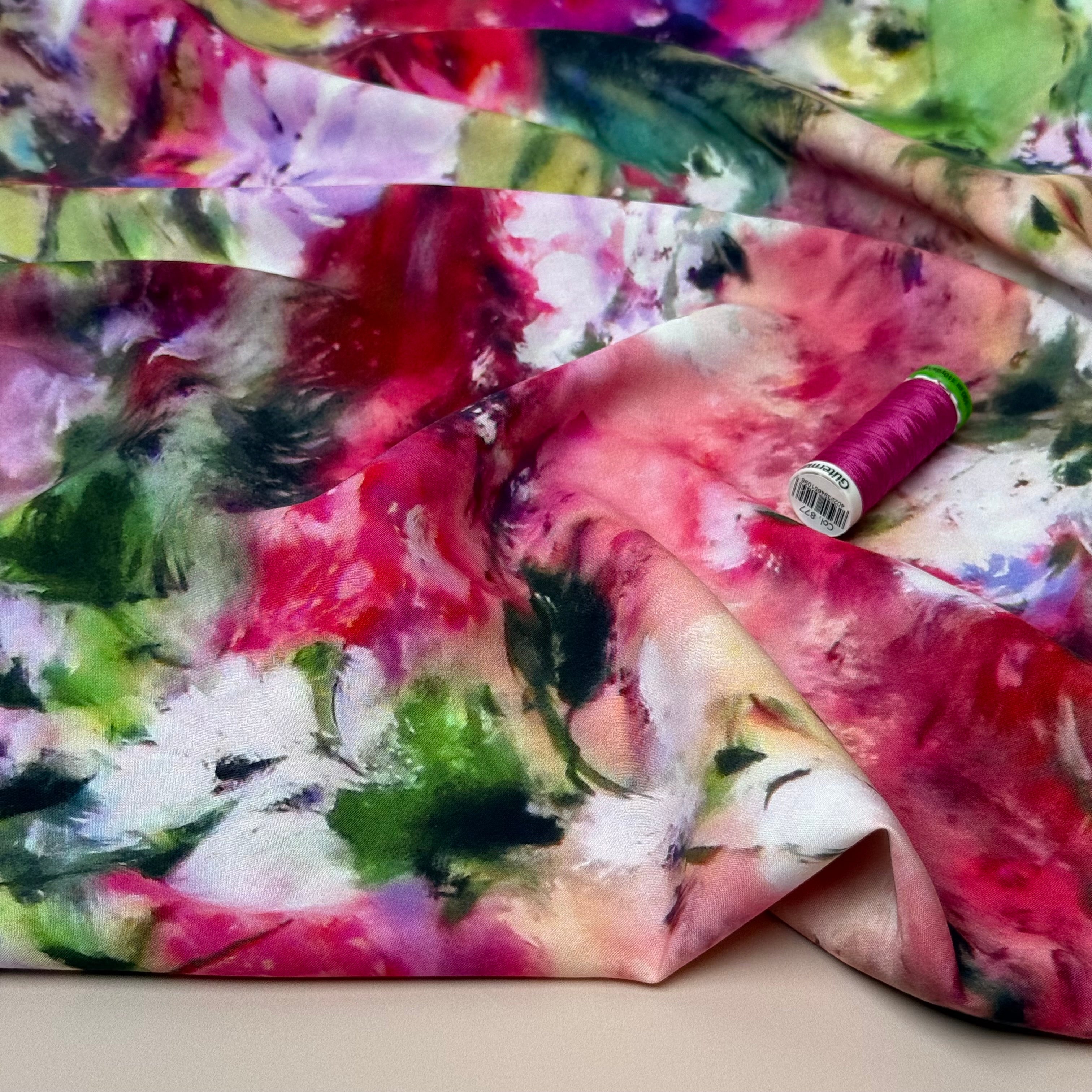 Abstract Watercolour Florals Viscose Poplin Fabric