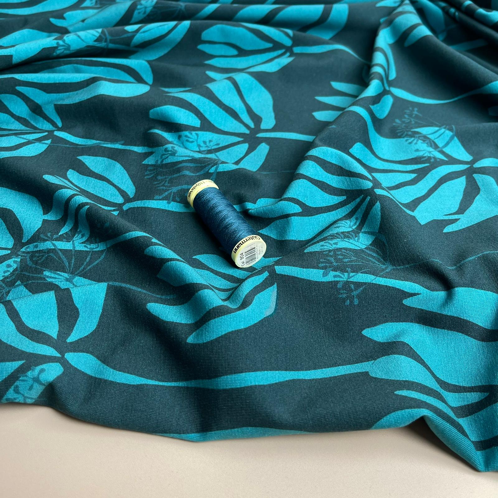 Danish Design - Turquoise Flowers Cotton Jersey Fabric