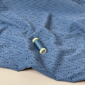 Embroidered Zig-Zags on Denim Navy Cotton Broderie Anglaise Fabric