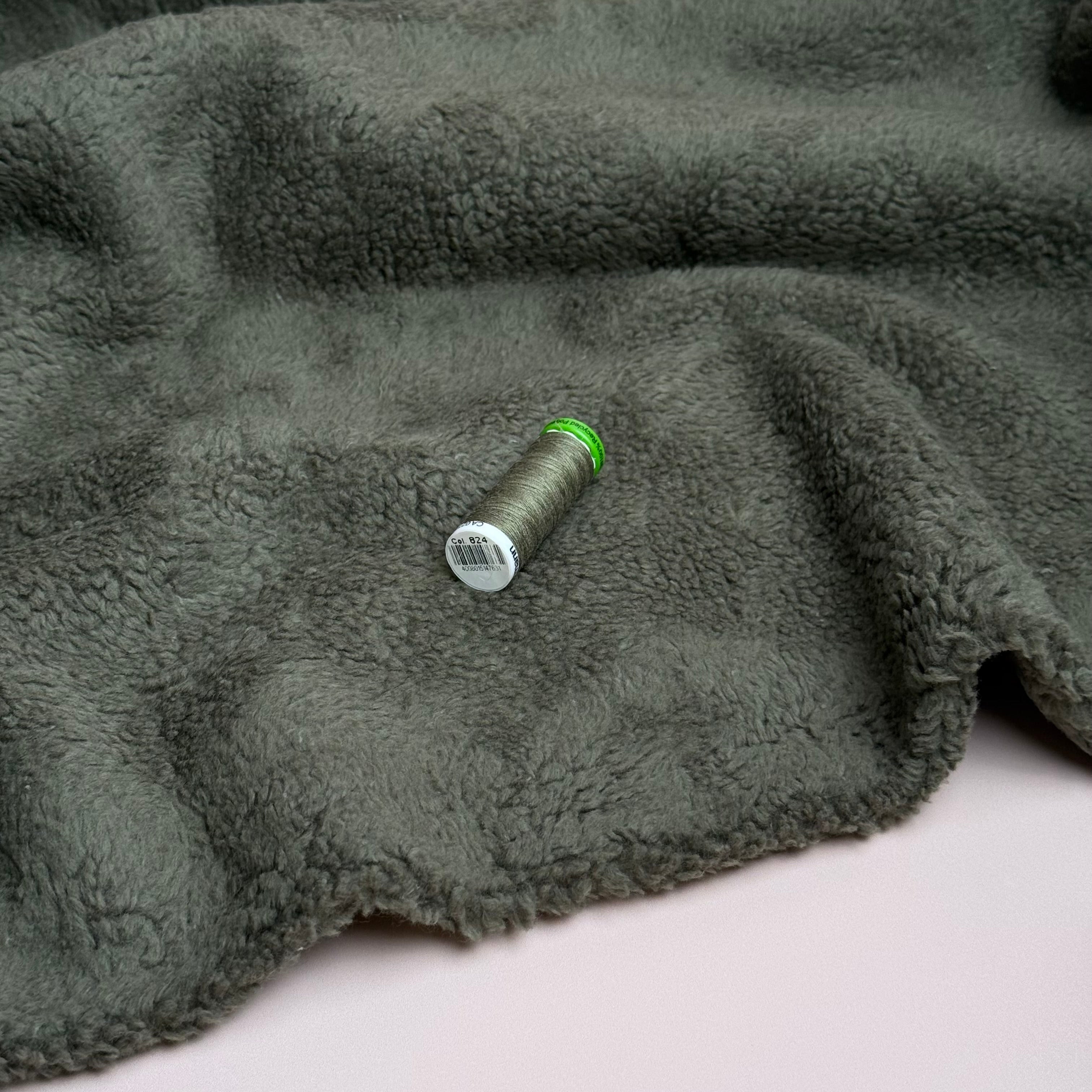 Cotton Teddy Fabric in Olive Green