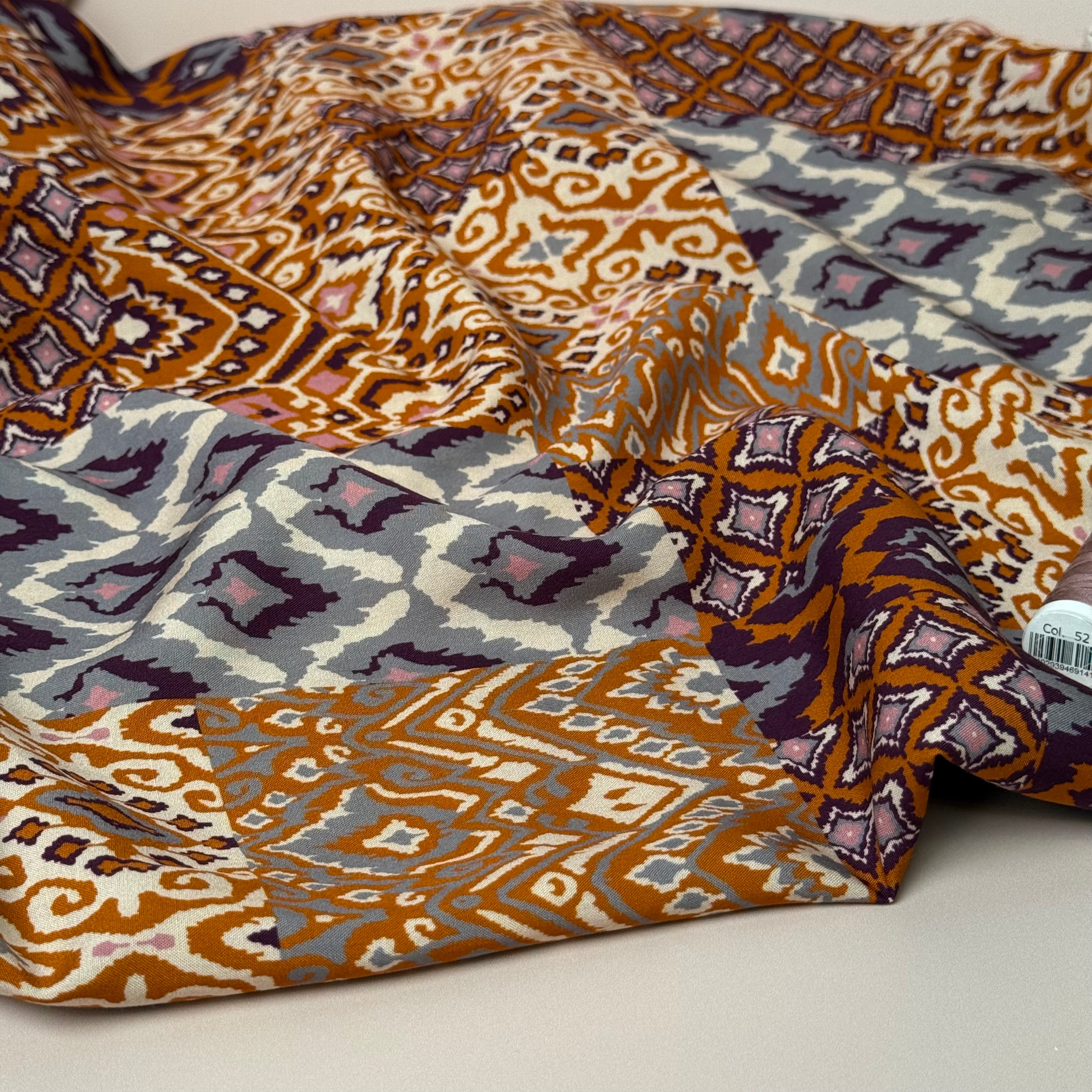 Vintage Patchwork Terracotta Viscose Poplin Fabric