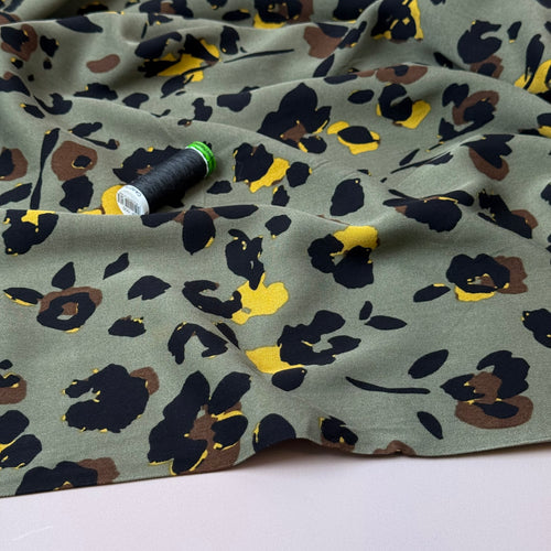 Abstract Leopard Khaki Viscose Twill