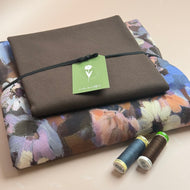Colour Bundles - Painted Florals Brown Cotton French Terry & Matching Ribbing