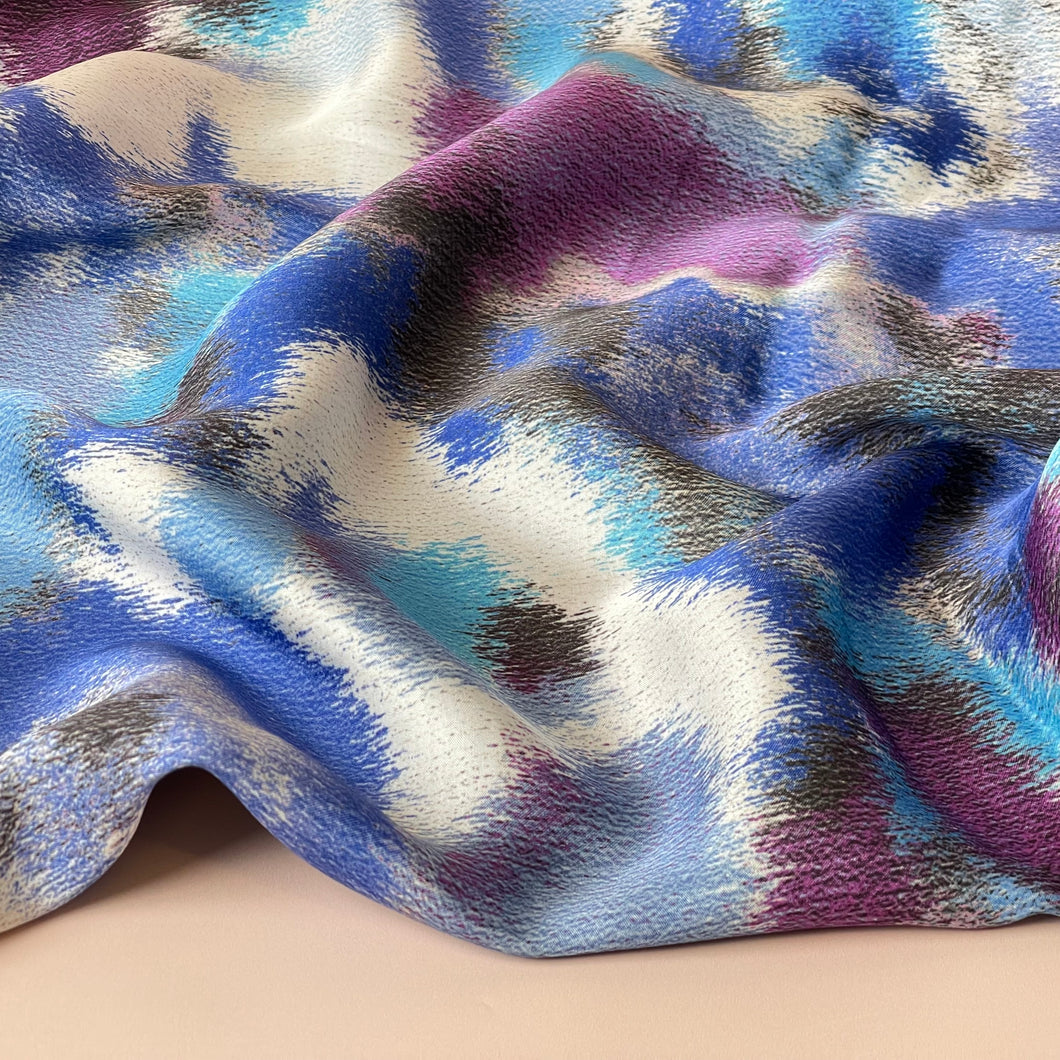 Abstract Dreams Blue Viscose Sateen Fabric