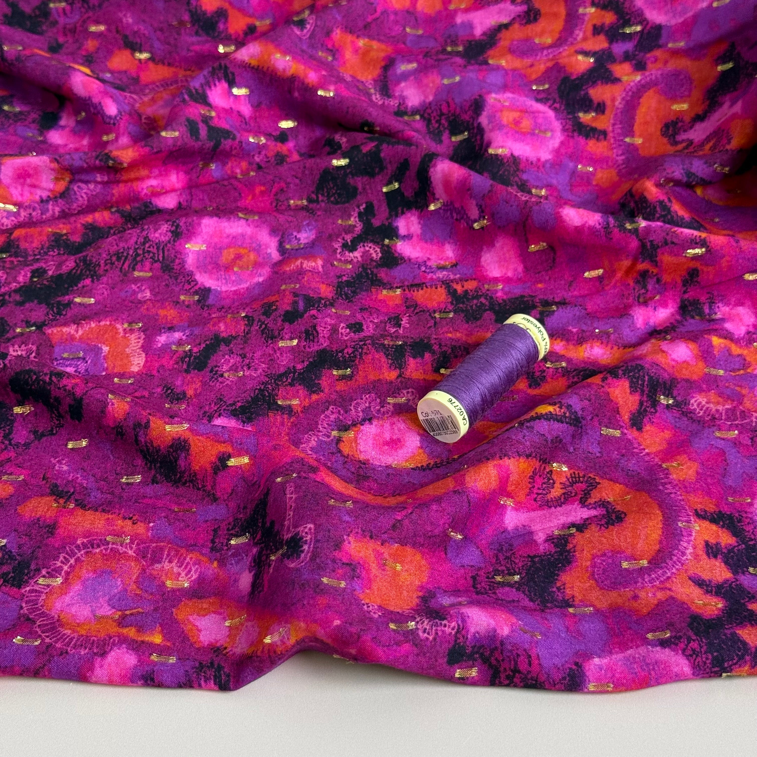 Magenta Paisley with Lurex Viscose Fabric