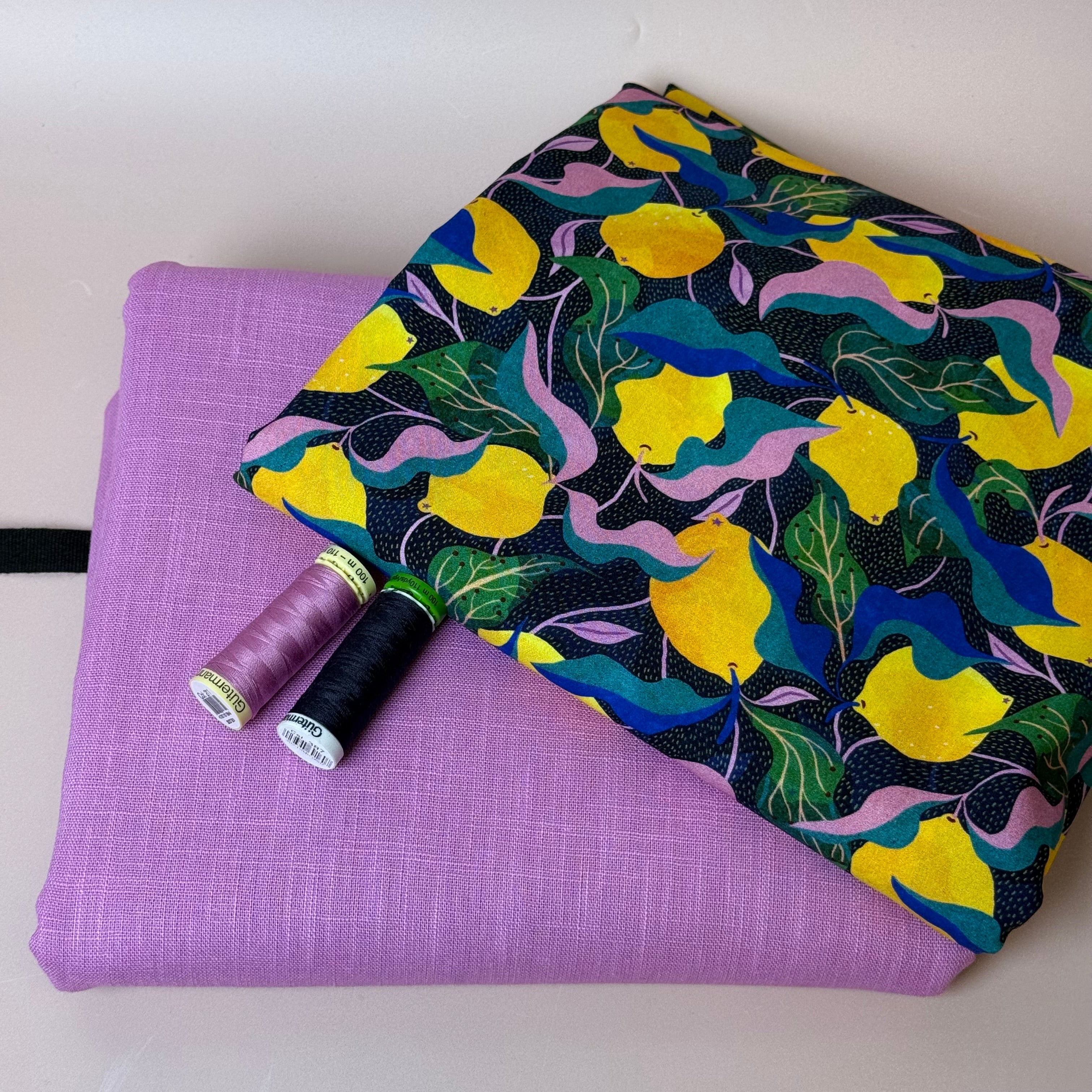 Make An Outfit Colour Bundle and Sewing Kit - Regalia Blouse in Lemons Viscose and Spring Trousers in Candy Pink Linen