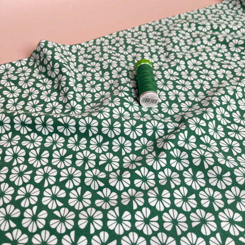 Graphic Pansies on Emerald Green GOTS Organic Cotton Jersey