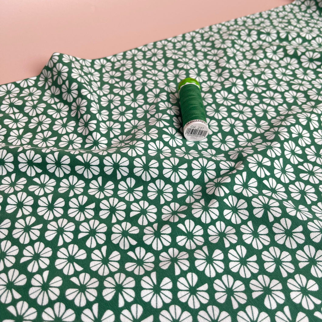 REMNANT 0.37 metre - Graphic Pansies on Emerald Green GOTS Organic Cotton Jersey