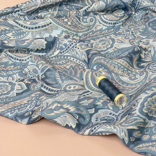 Denim Paisley Viscose Linen Fabric