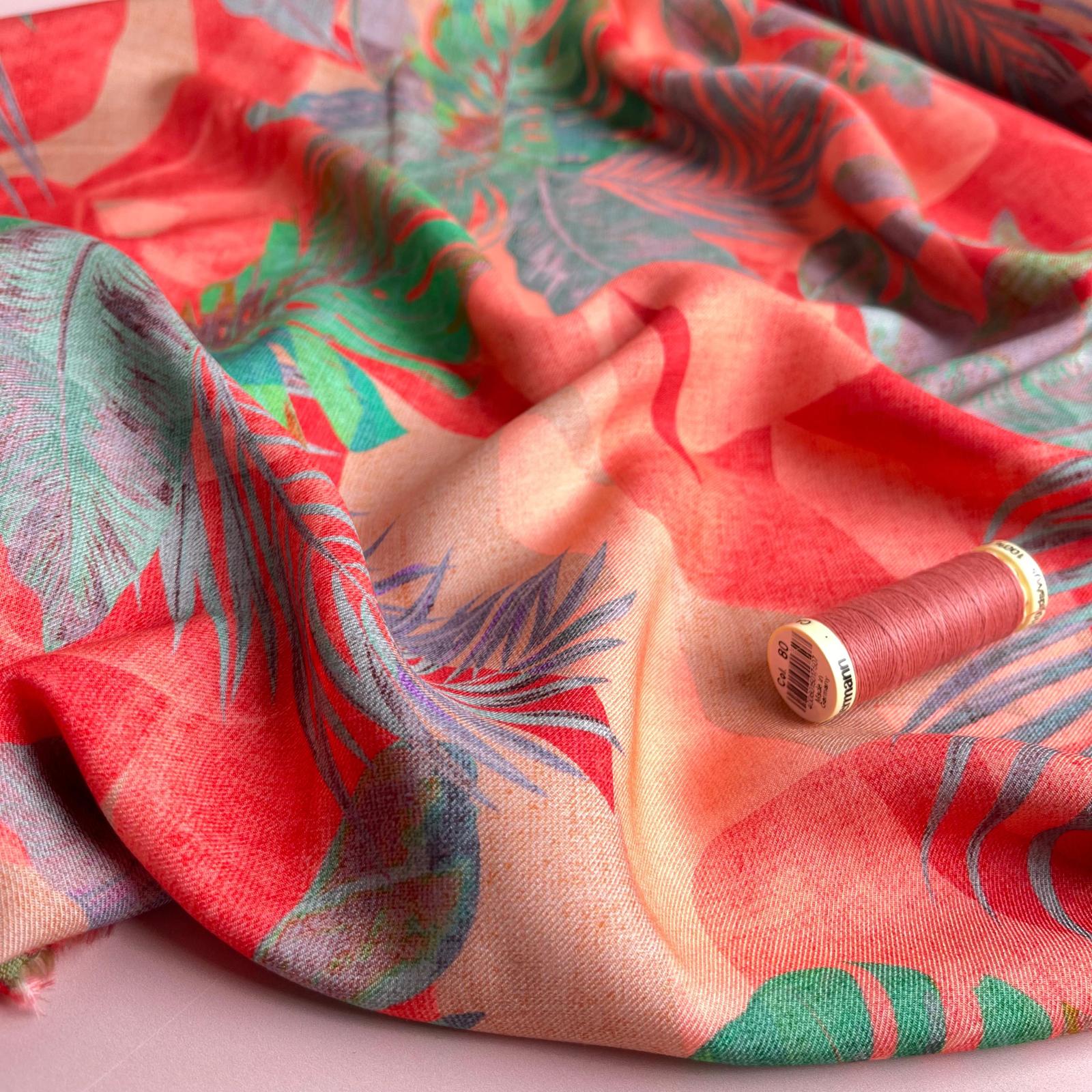 Sunset Foliage Rayon Viscose Twill Fabric