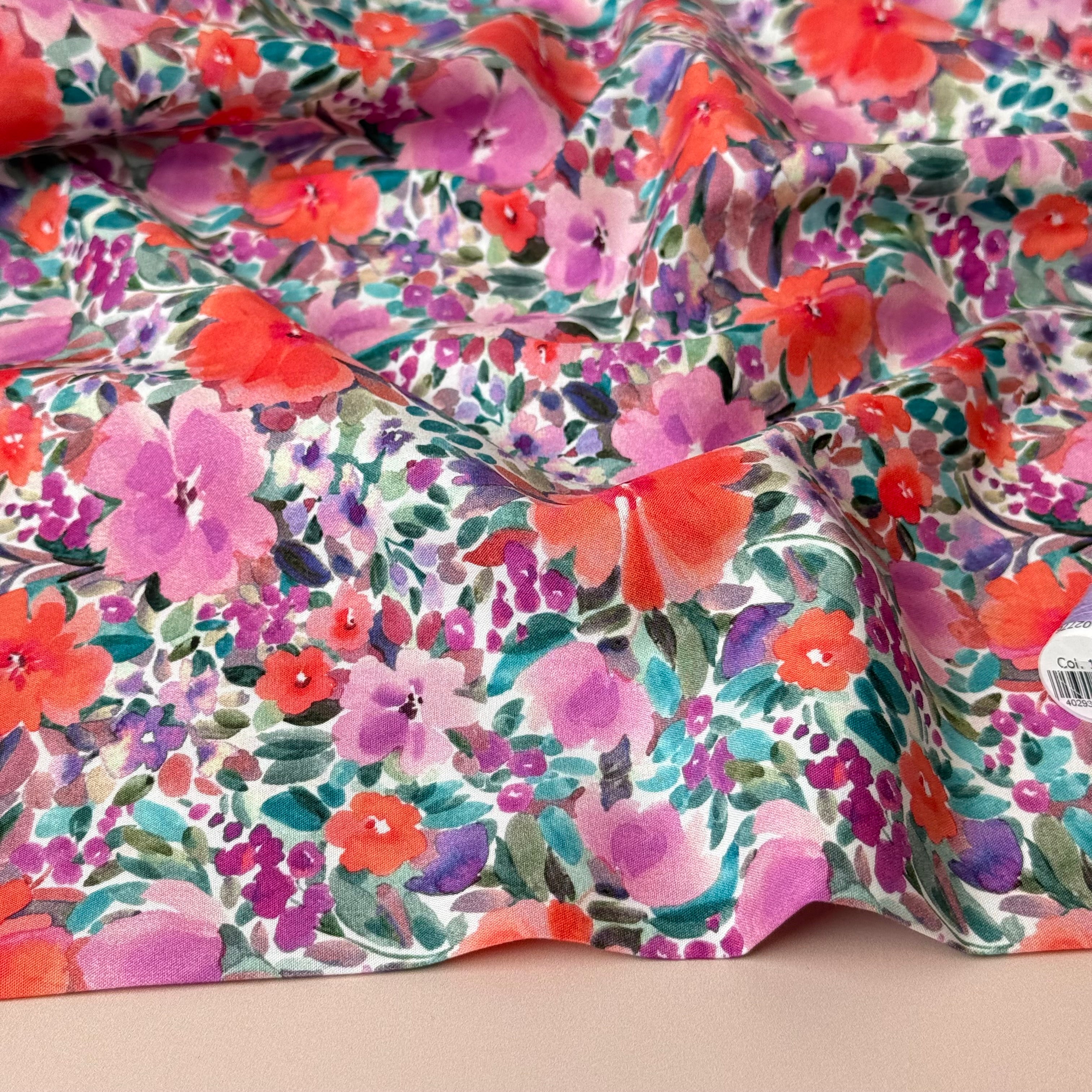 Watercolour Flowers Fine Cotton Poplin