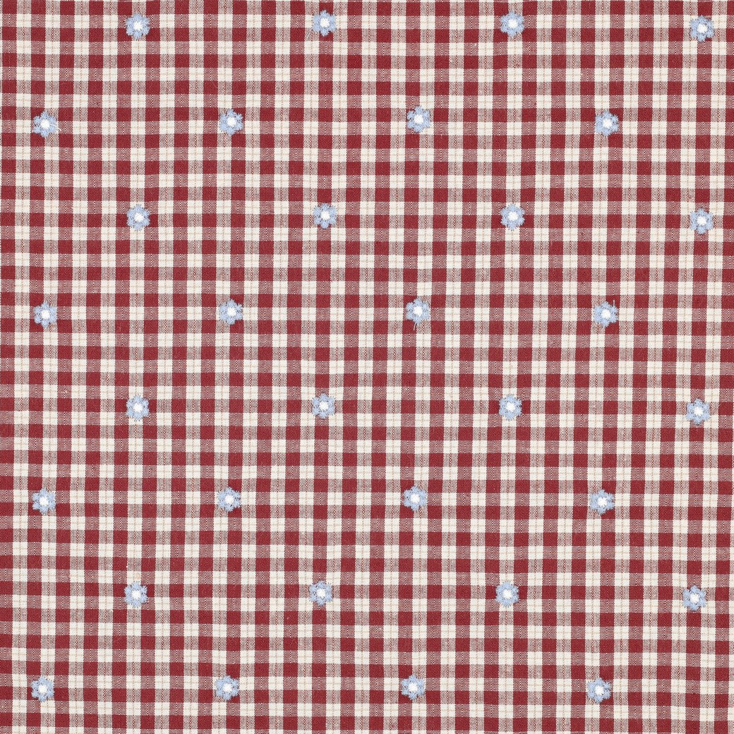 Embroidered Flowers on Rosewood Gingham Cotton Viscose Fabric