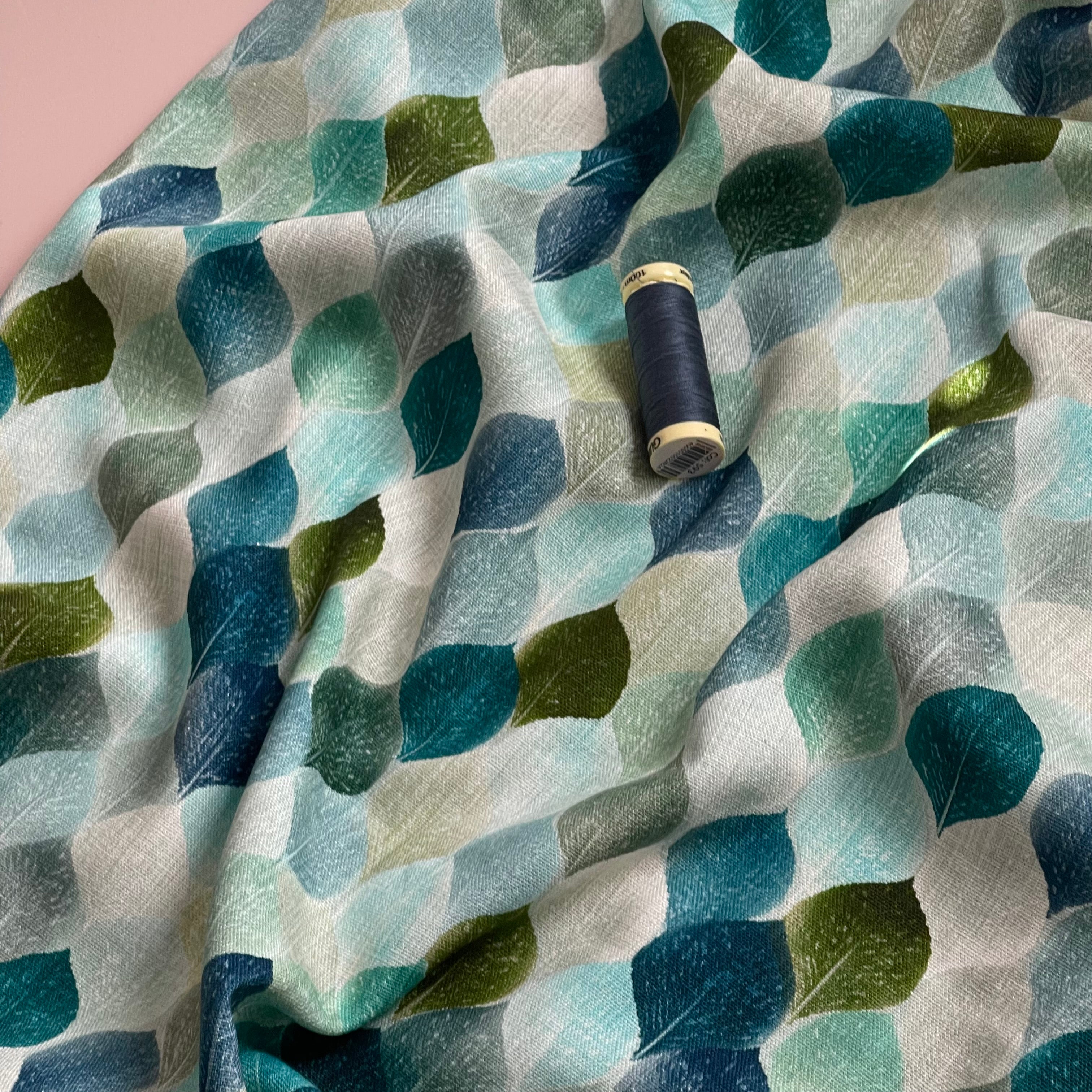 Green Leaves Viscose Linen Fabric
