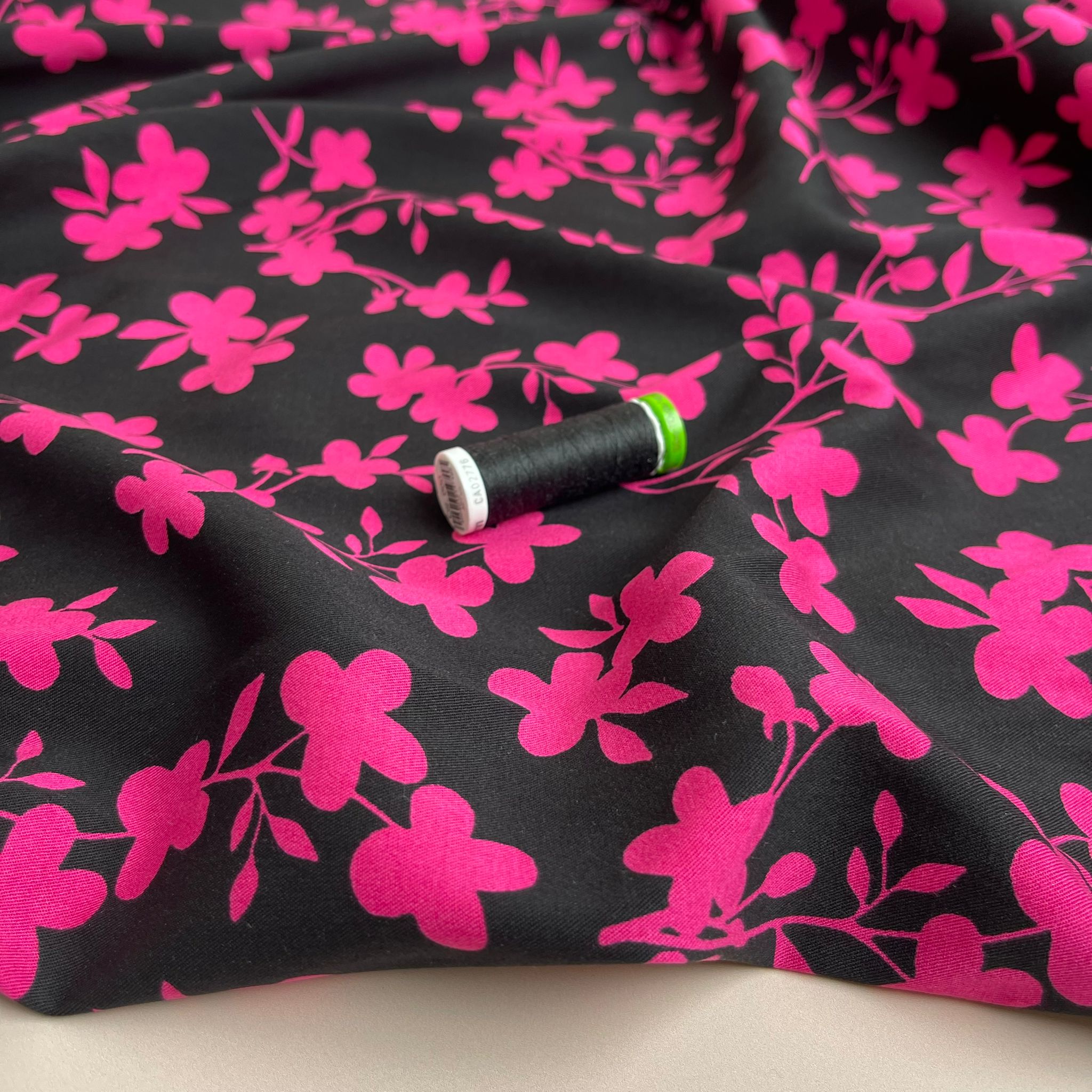 Rosella Shadow Flowers Fuchsia Viscose Twill with Stretch