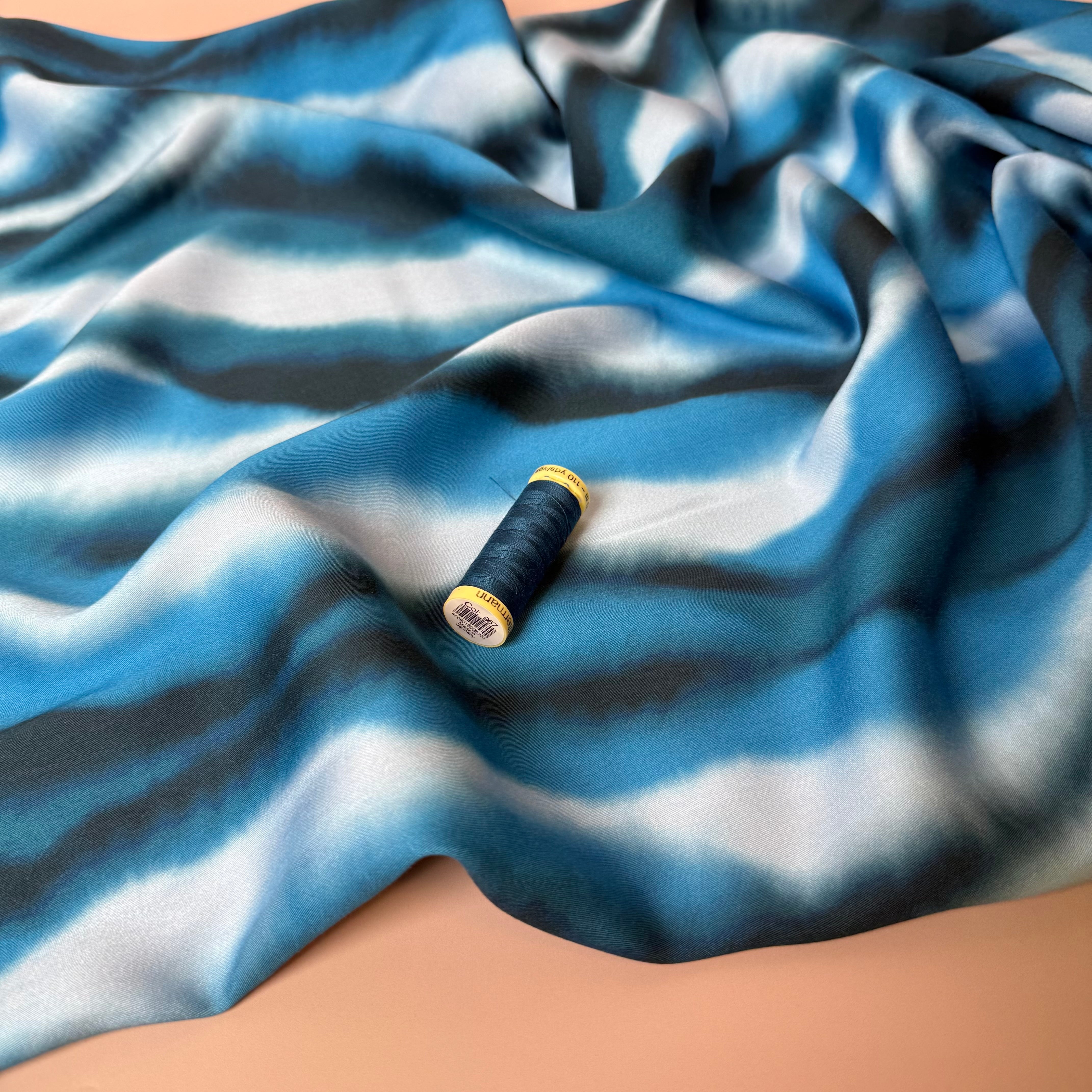 Ocean Waves Viscose Sateen Fabric