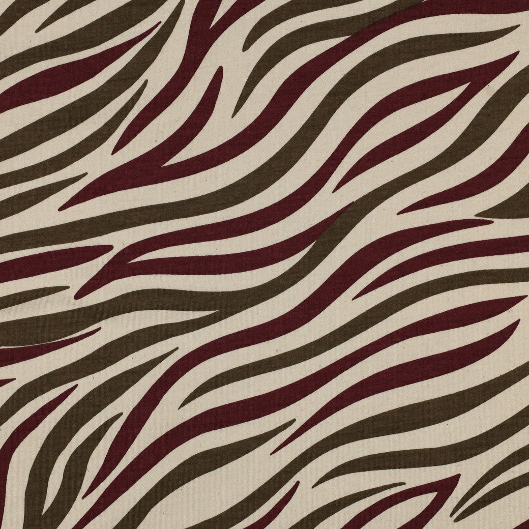 Zebra Burgundy and Olive Cotton Sweat-shirting Fabric