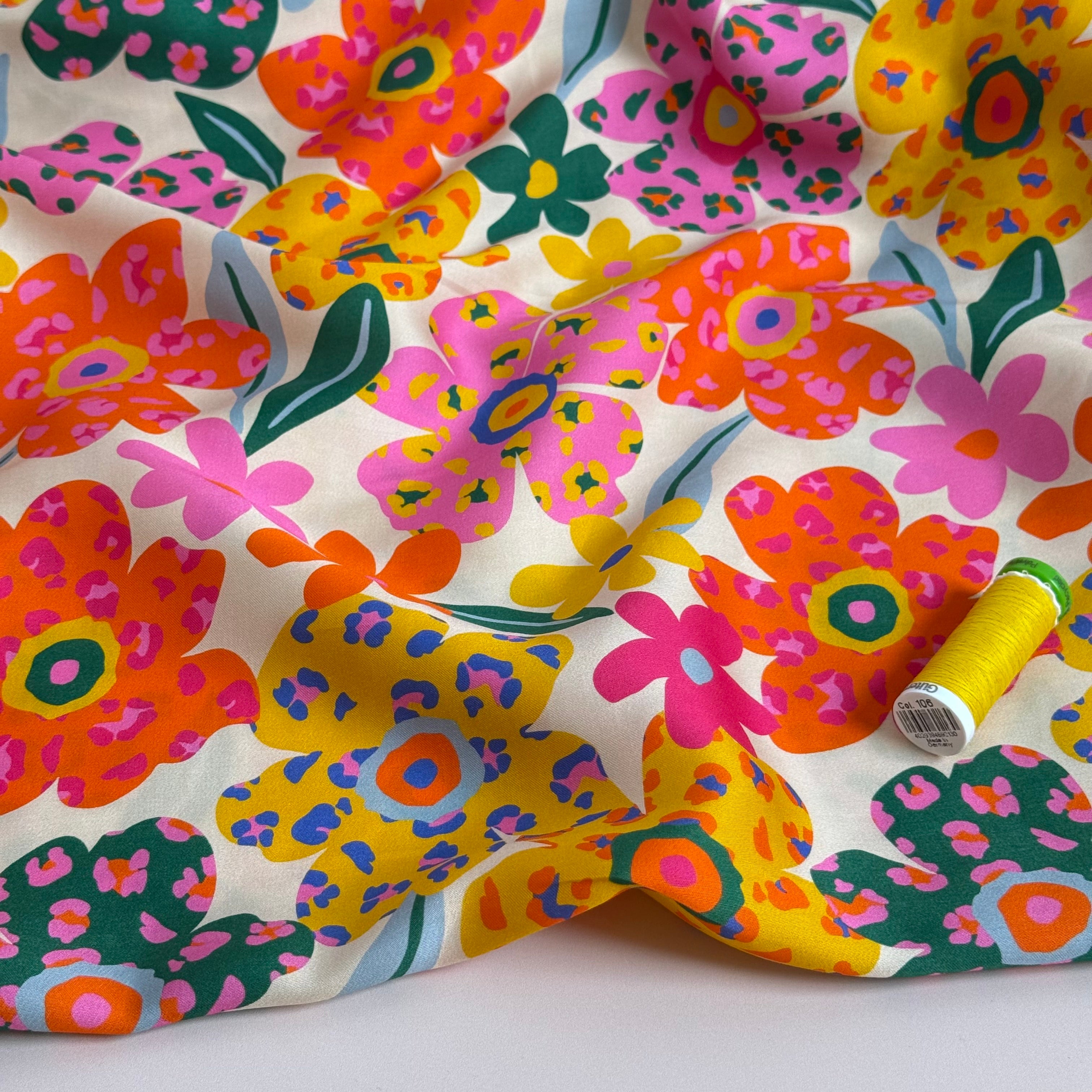 Leopard Blooms Lyocell Sateen Fabric
