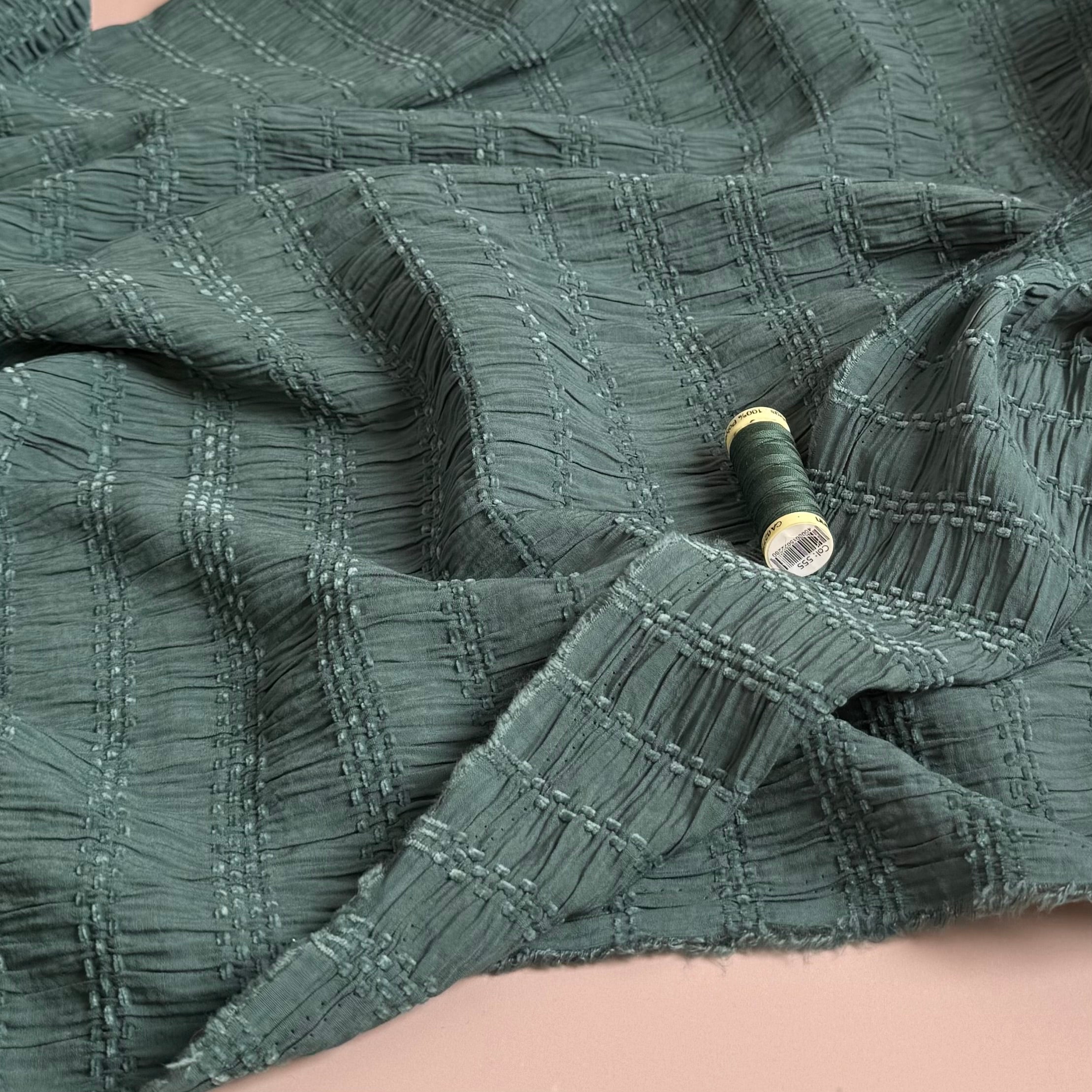 Chenille Jacquard Fabric in Lagoon Green