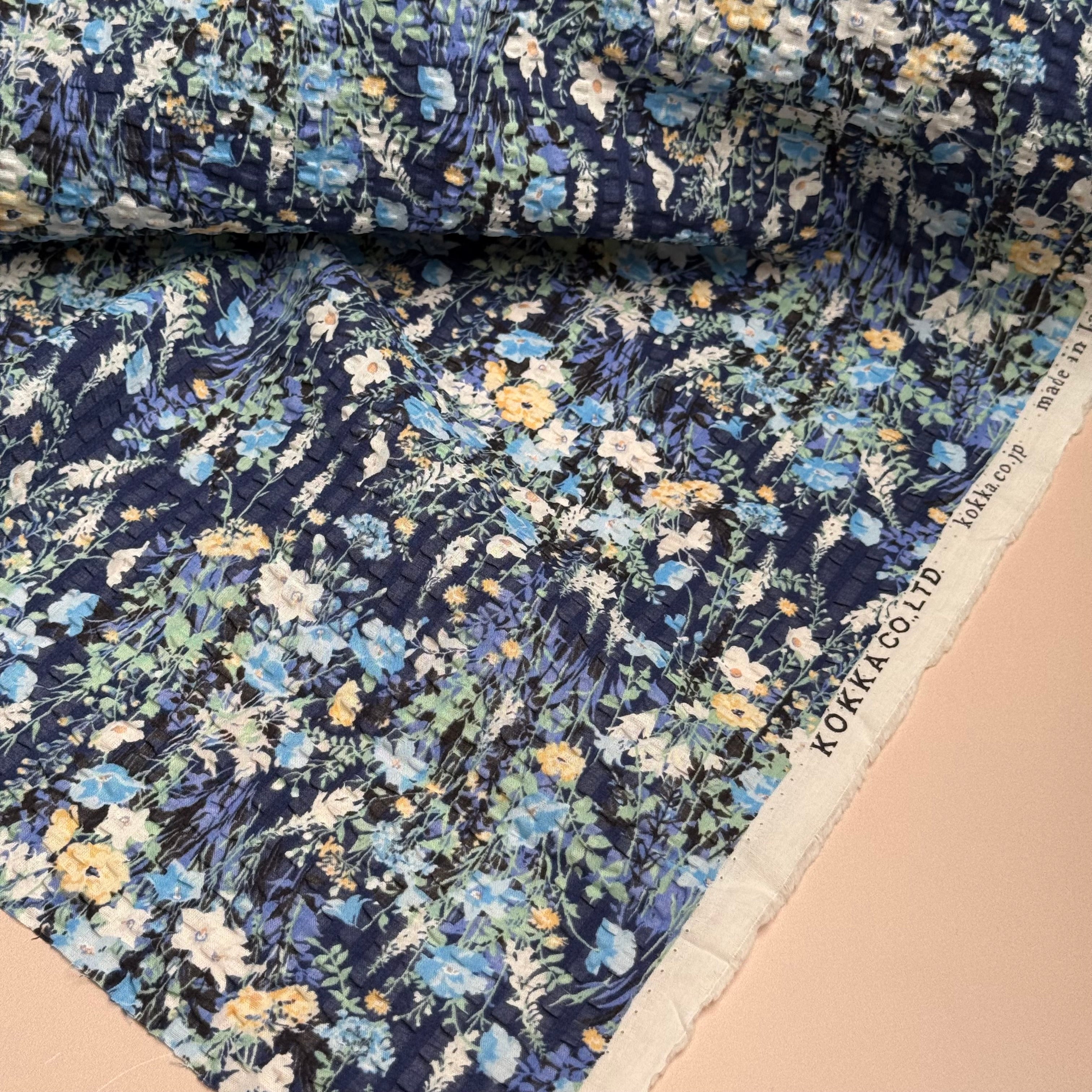 Kokka - Dainty Floral in Navy Japanese Cotton Seersucker