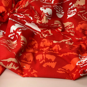 Danish Design - Flower Stamps on Red Cotton Jersey Fabric