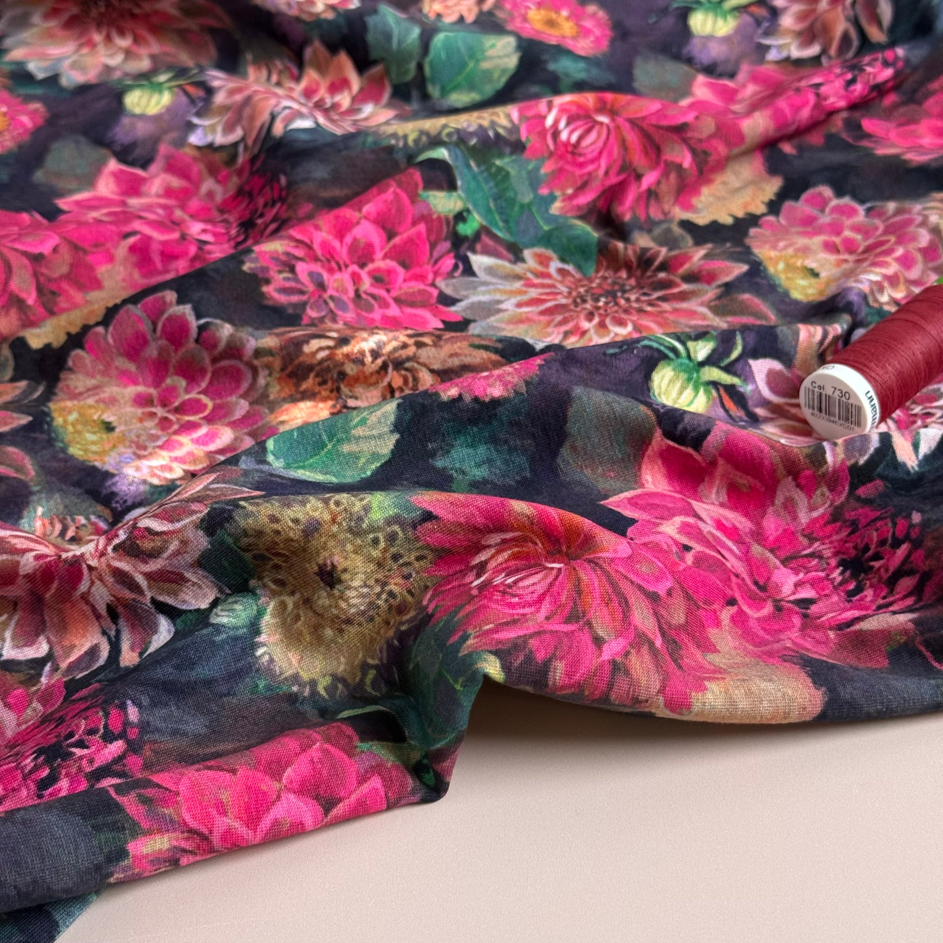 Dahlias Cotton Jersey Fabric