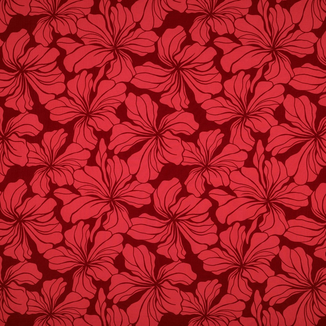Monochrome Lilies in Red Viscose Fabric