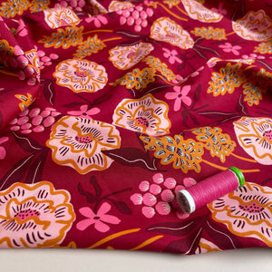 REMNANT 0.64 Metre - Nerida Hansen - Fresh Flowers on Red Cotton Poplin Fabric