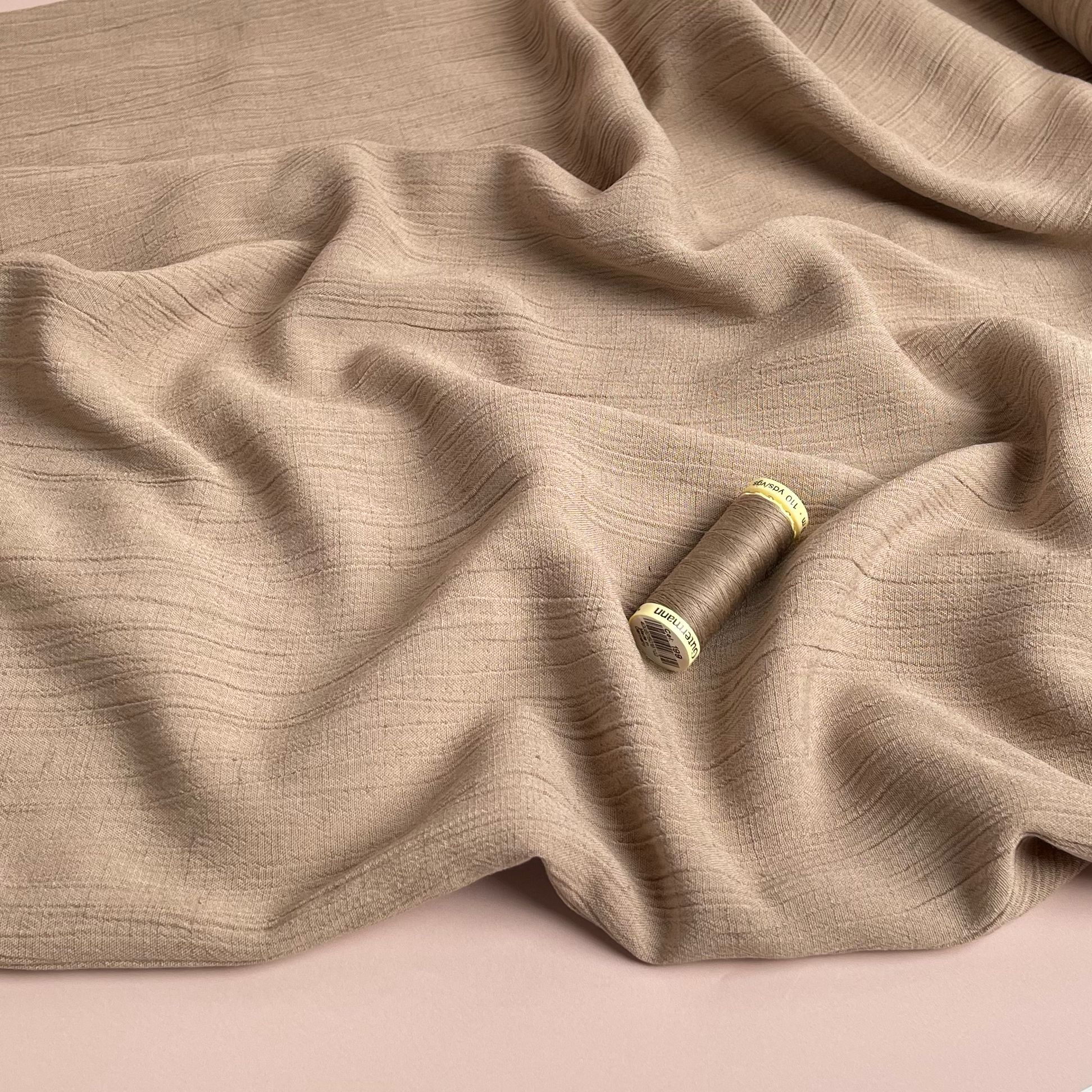 Crinkle Viscose Linen Blend Fabric in Biscuit Beige