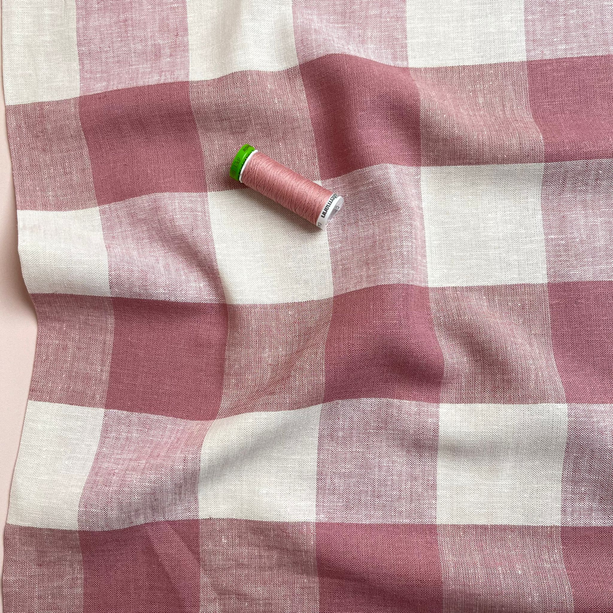 Yarn Dyed Rose Gingham Viscose Linen Fabric