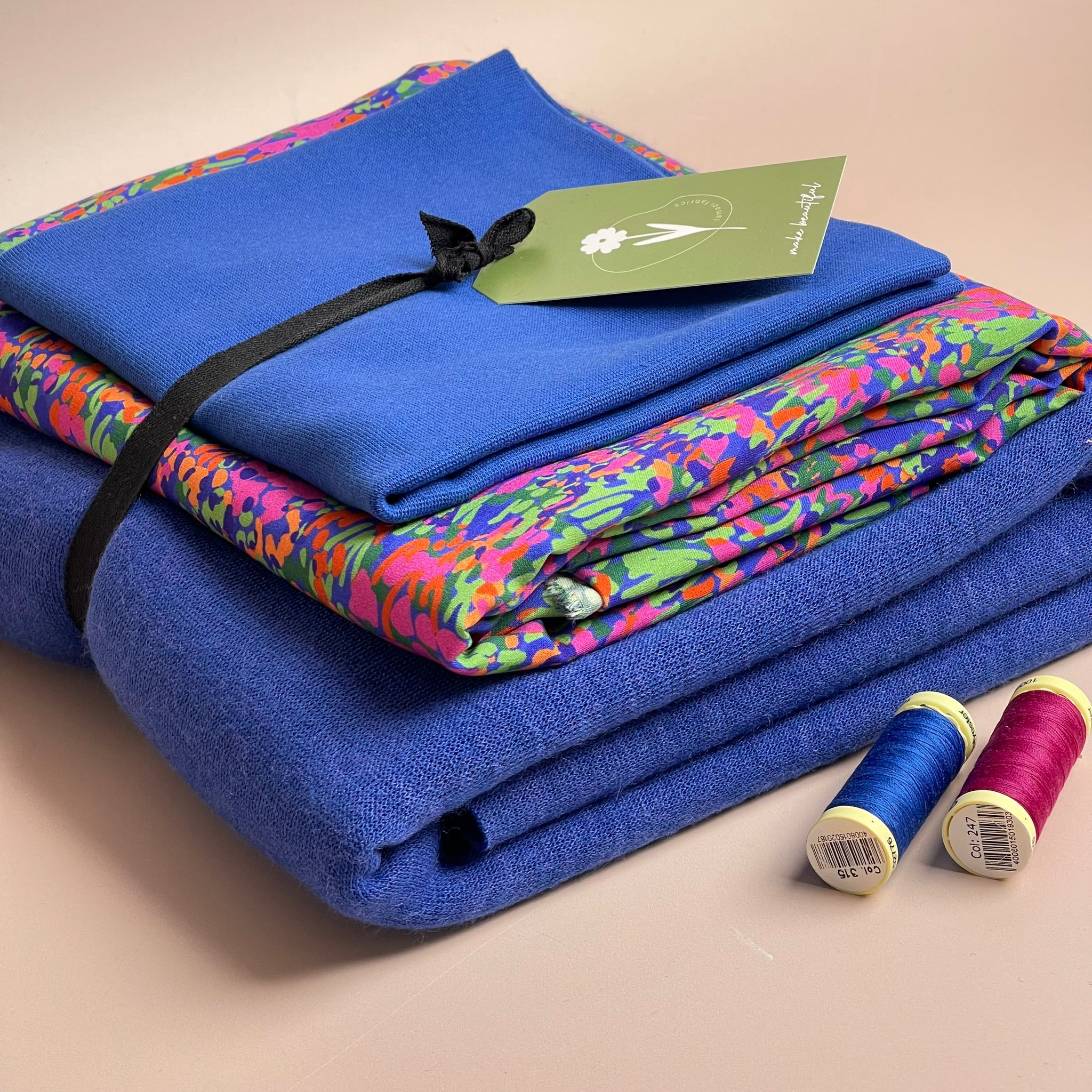 Make an Outfit Colour Bundle - Colourful Garden Blue Viscose with LENZING™ ECOVERO™ fibres & Blue Sweater Knit