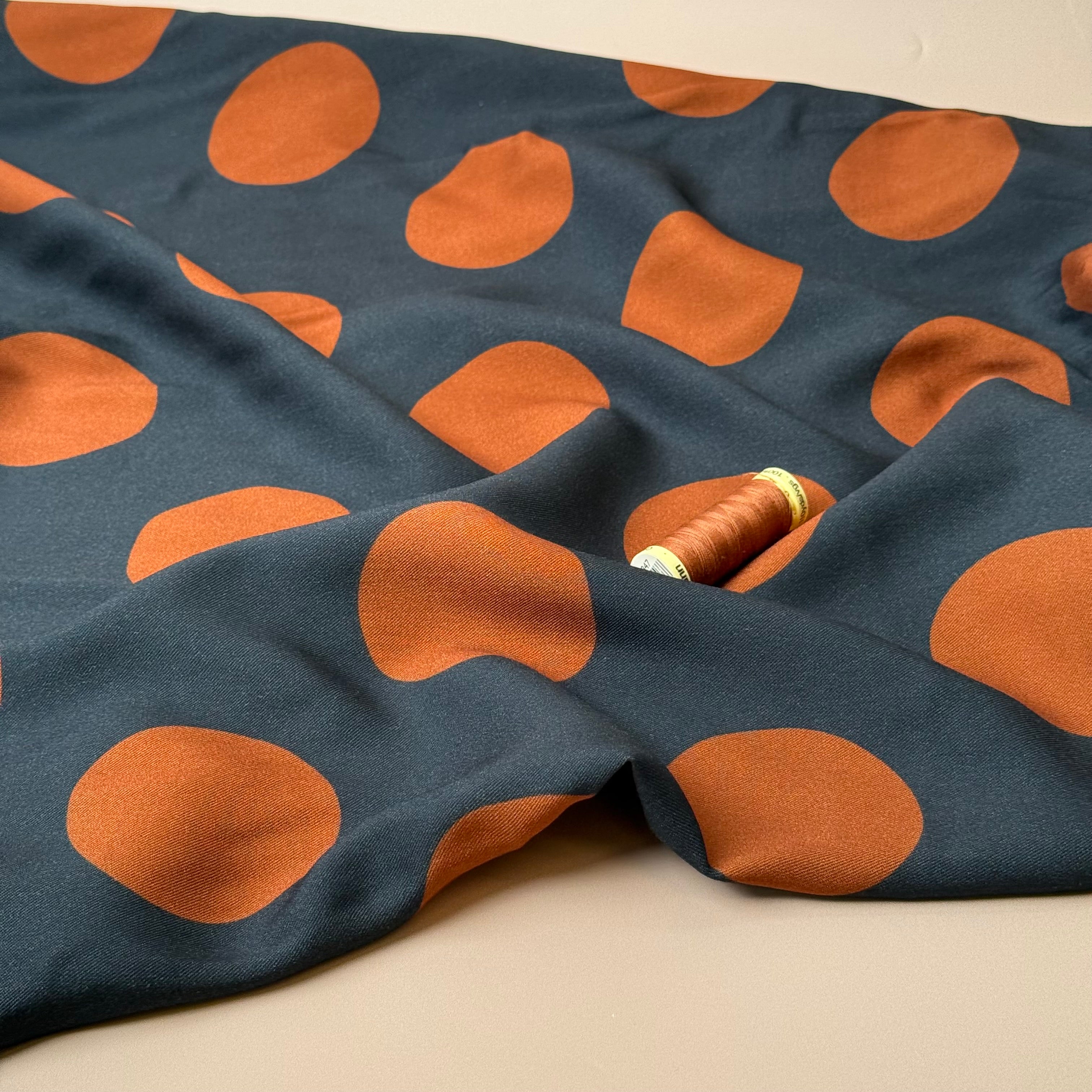 Light & Lush - Large Polka Dots in Rust Viscose Twill Fabric