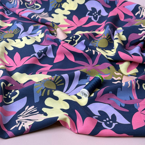 Autumn Resort on Navy LENZING™ ECOVERO™ Viscose Fabric