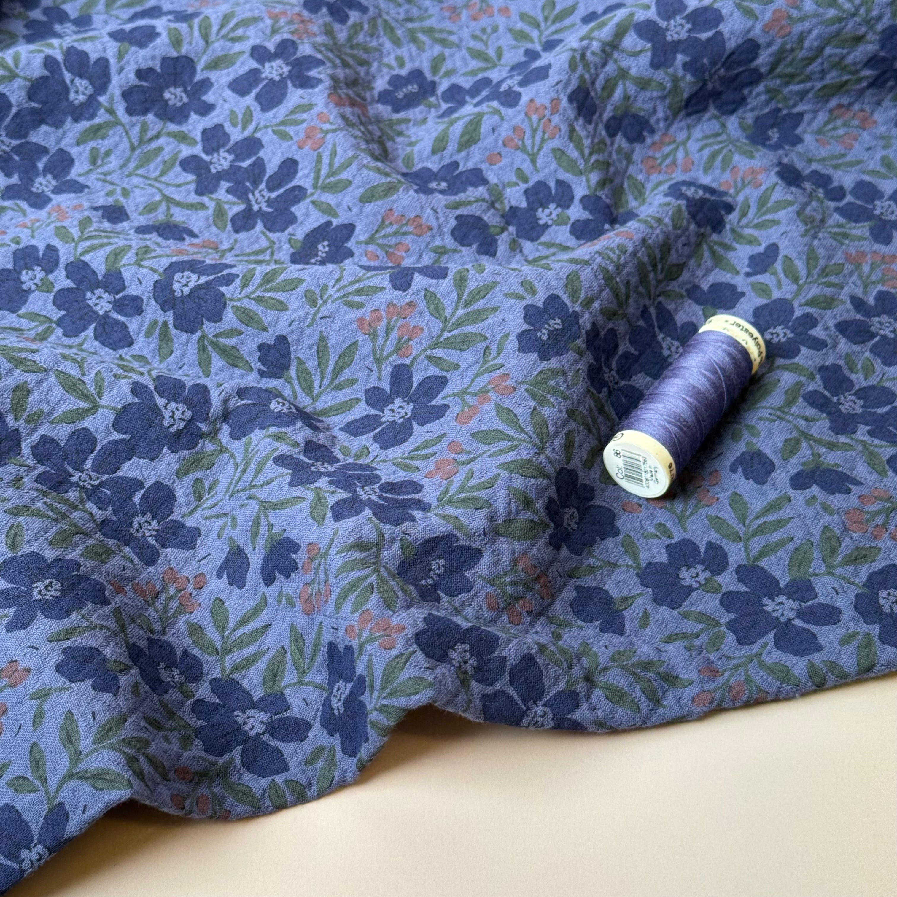 Barberry Flowers Blue Cotton Diamond Jacquard Fabric