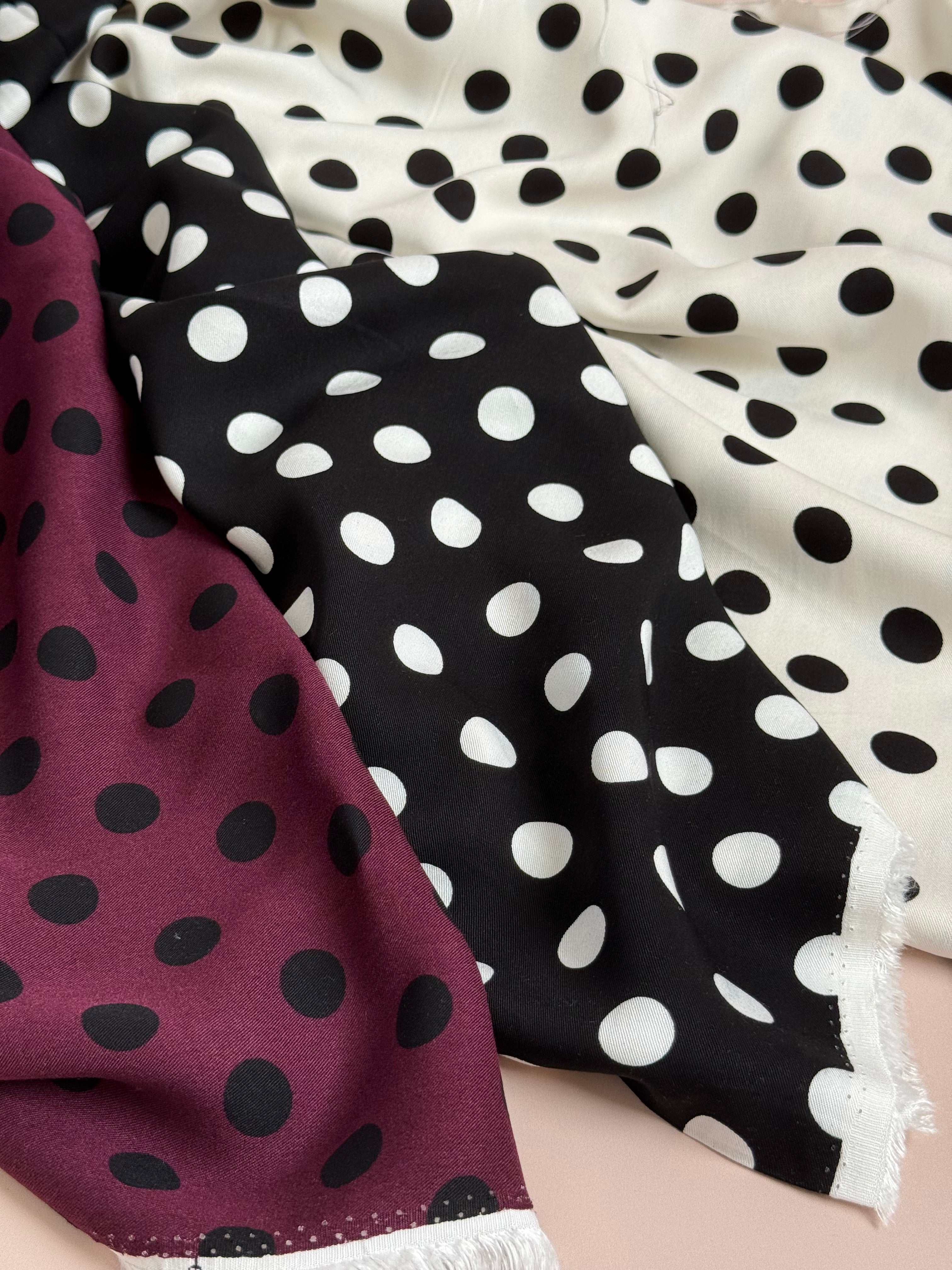 Classic Polka Wine Viscose Twill Fabric