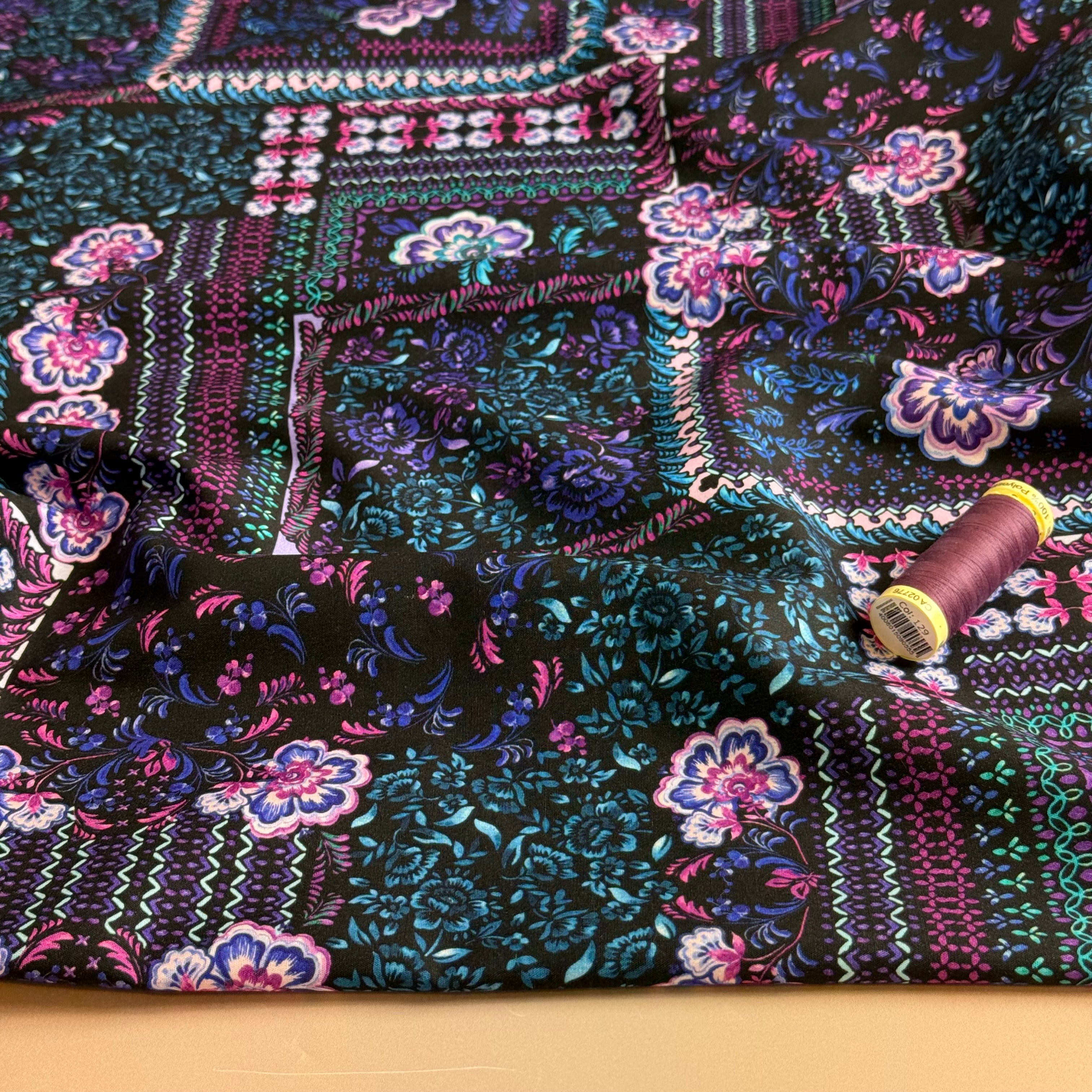 Purple Patchwork Viscose Cotton Fabric