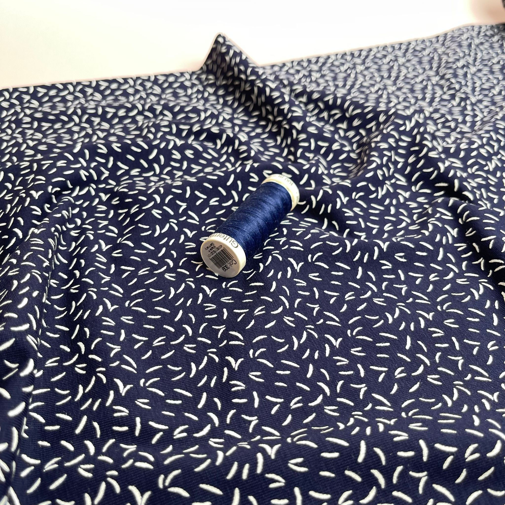 Dashes on Navy Cotton Jersey Fabric