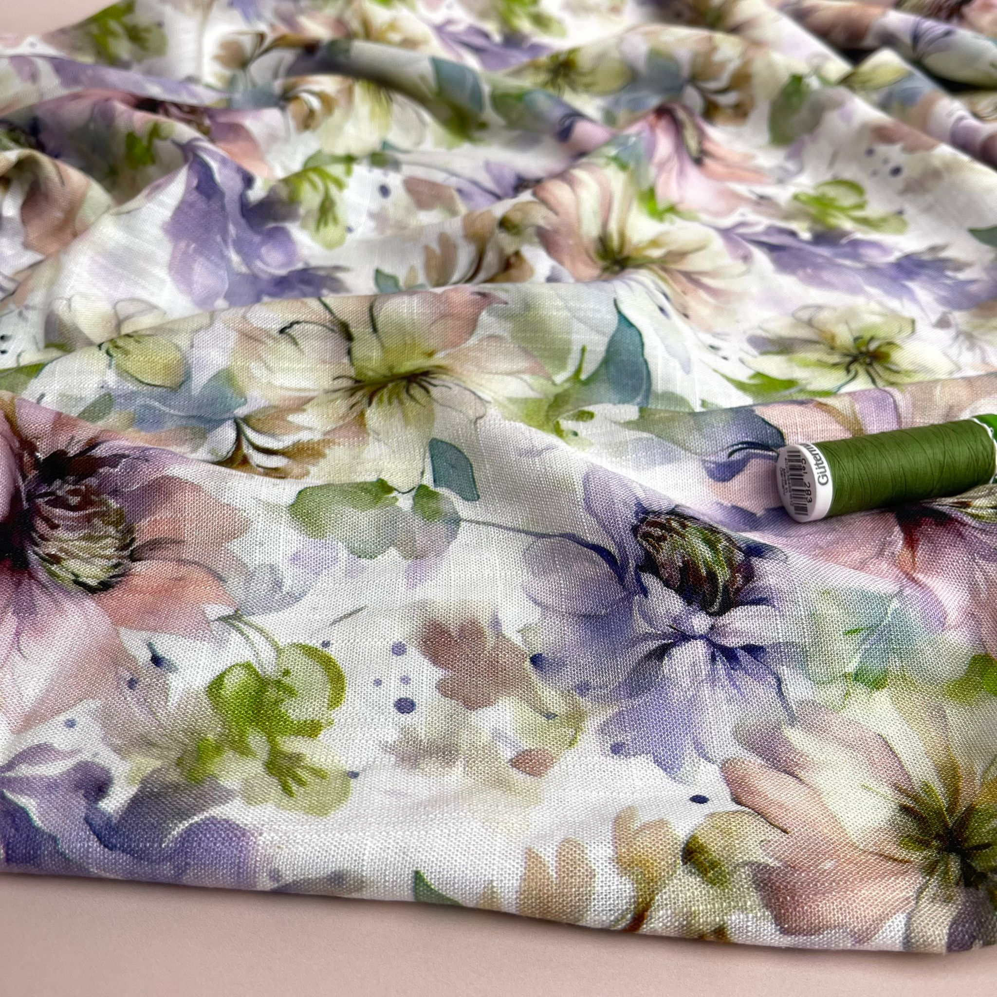 REMNANT 3 Metres (print faults near selvedge) Romantic Florals Viscose Linen Fabric