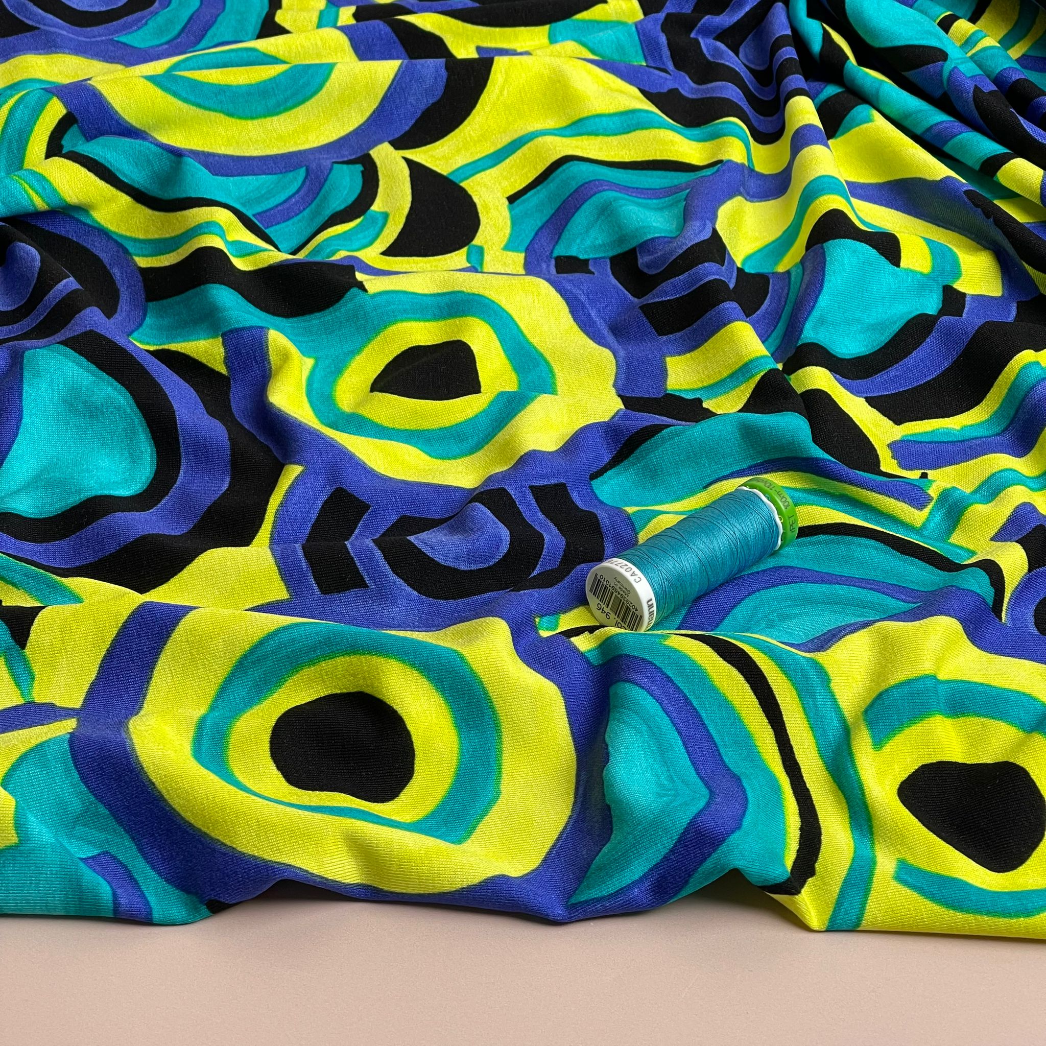 Irregular Circles in Ocean Wave Viscose Jersey Fabric