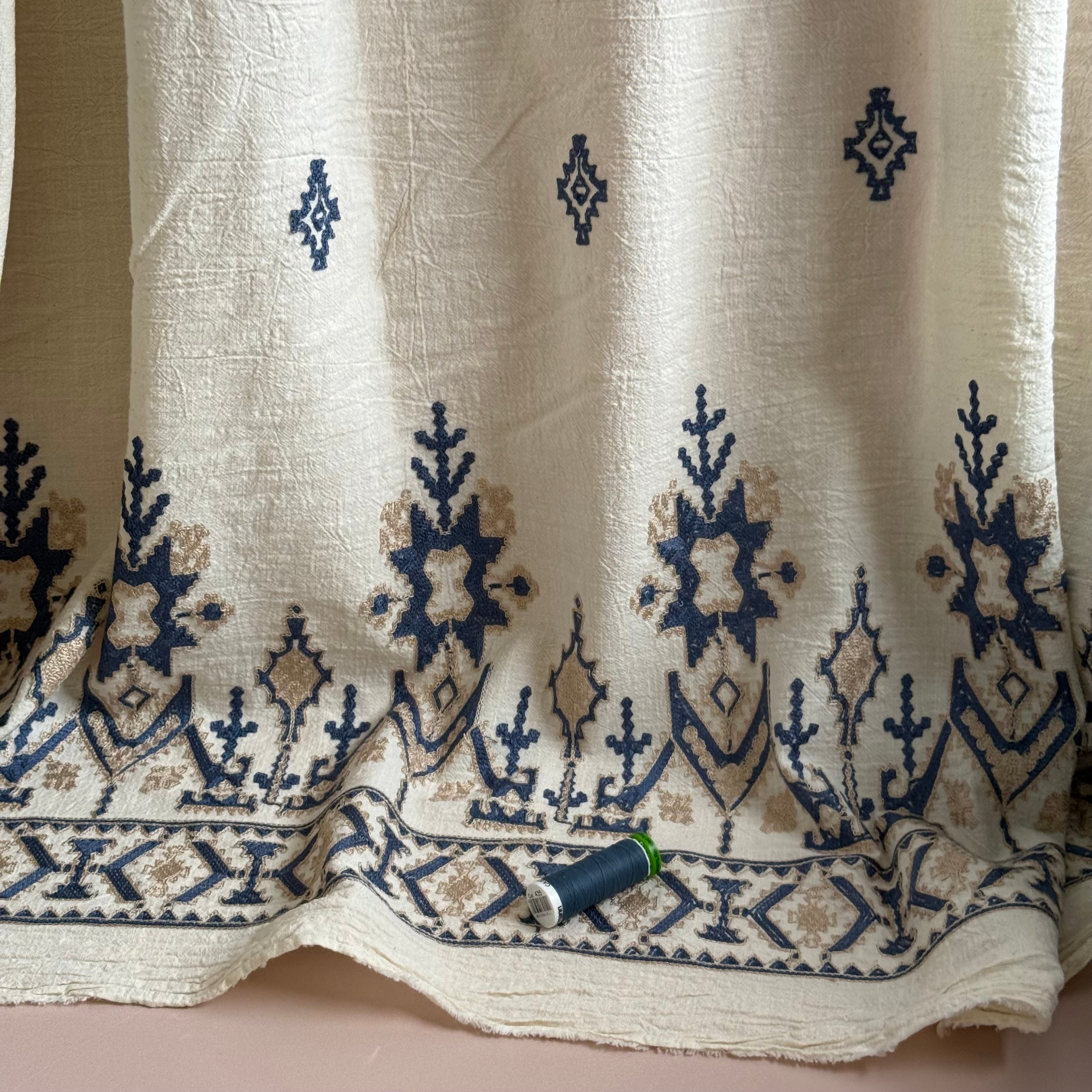 Authentic Border Embroidered Washed Cotton Fabric