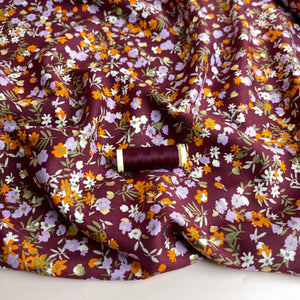 Sparkle Flowers on Red Wine Viscose Fabric