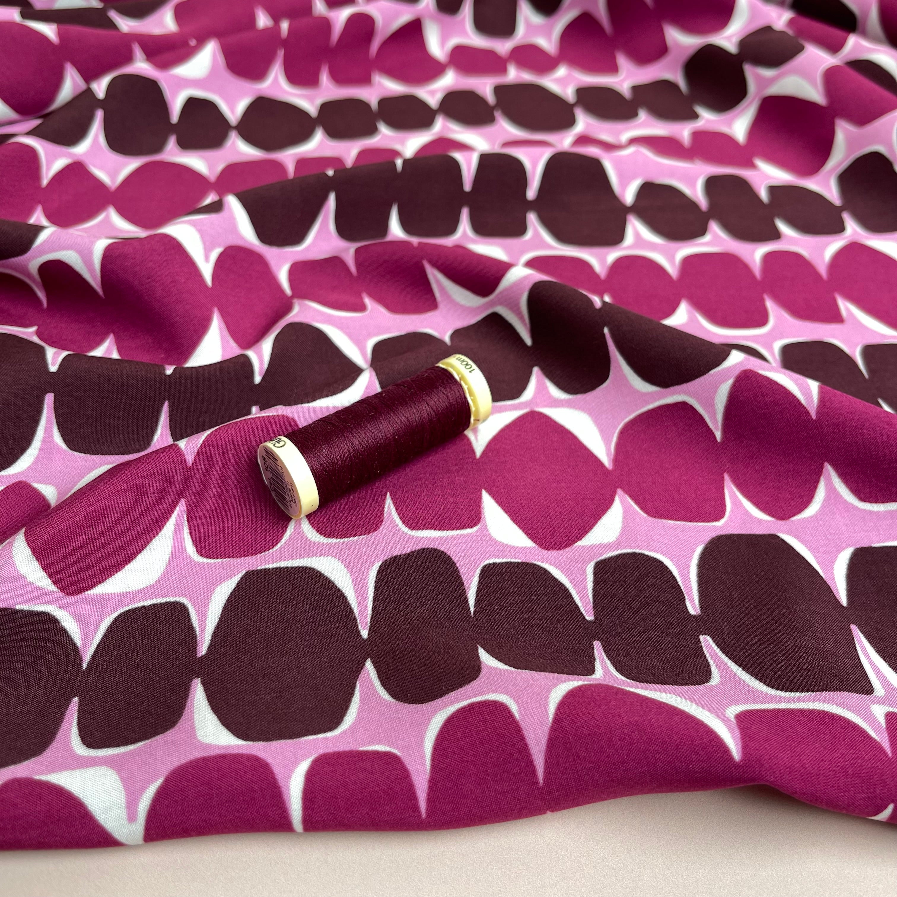 Stacked Pebbles Plum LENZING™ ECOVERO™ Viscose Fabric